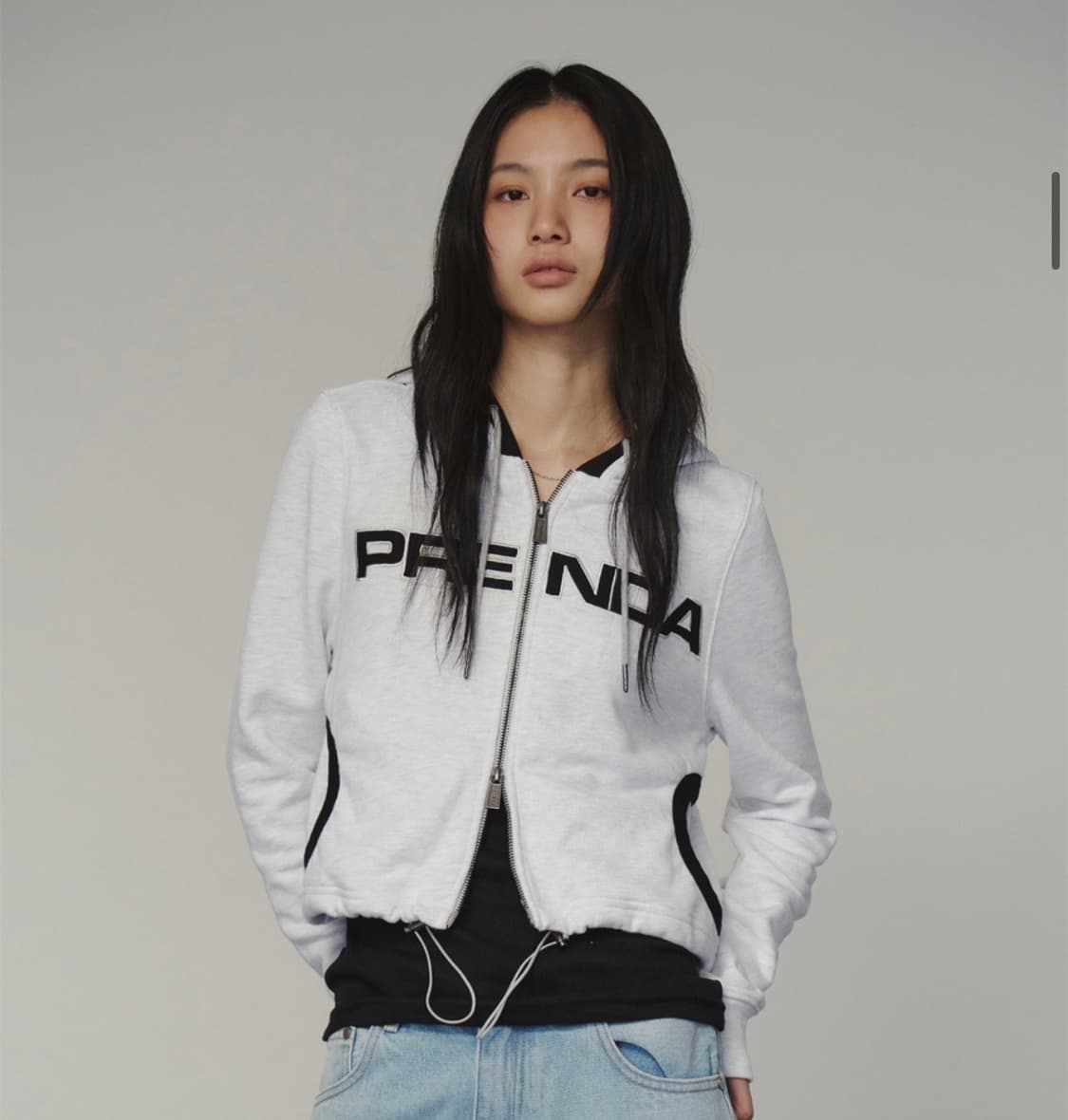 프렌다 크롭 스웨트 스트링 후드집업 상품이미지2