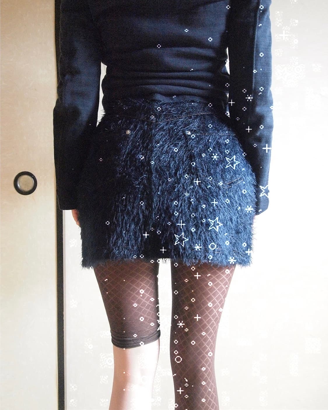 darich 다리치 헤어리 데님라이크 퍼 미니스커트 상품이미지1