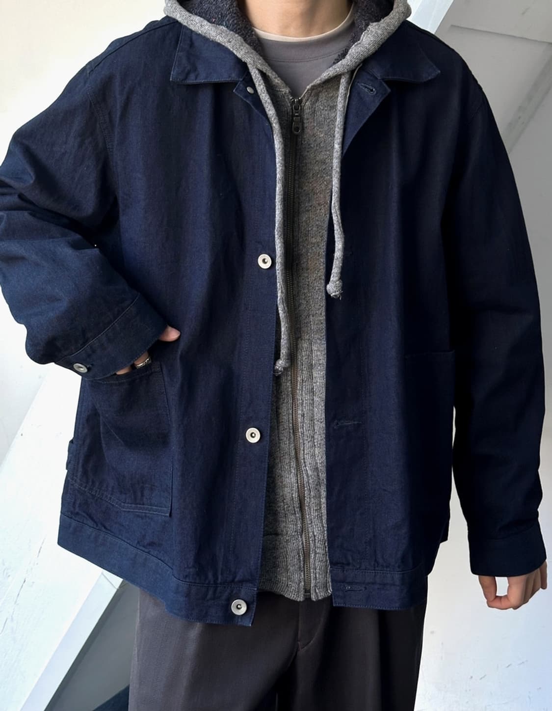 High gauge melange knitted hood zip park 상품이미지10