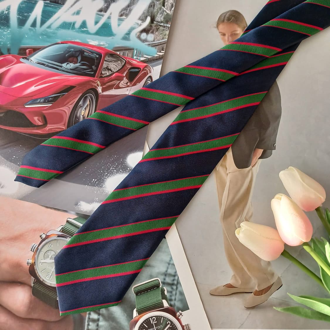 지오지아 실크 네이비 스트라이프 넥타이 7.6cm A등급 A19372
 상품이미지5