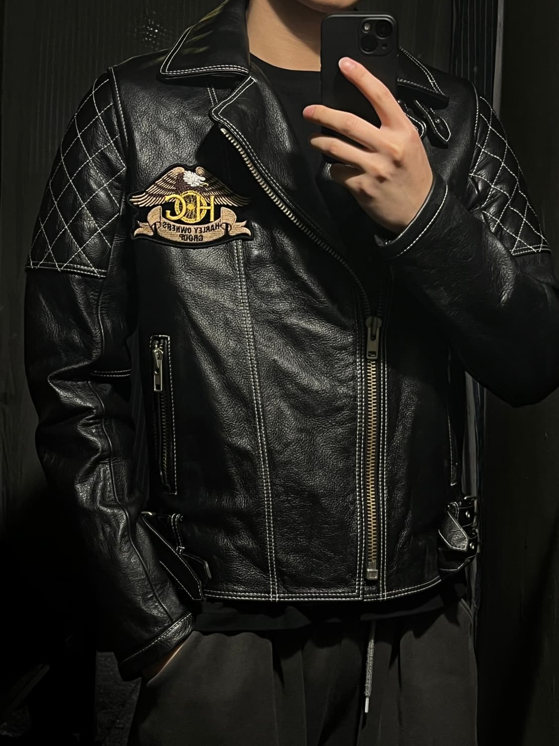 난카이 블랙 스티치 숄더패드 양가죽 램스킨 투웨이 라이더자켓 레더자켓 상품이미지1