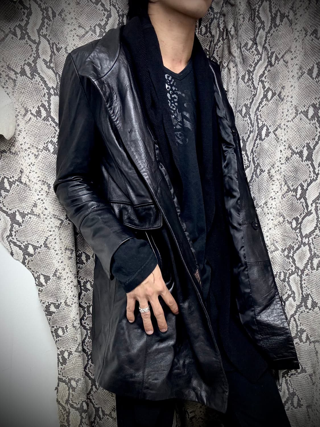 SheepSkin Scarf Layered Leather Long Jac 상품이미지2