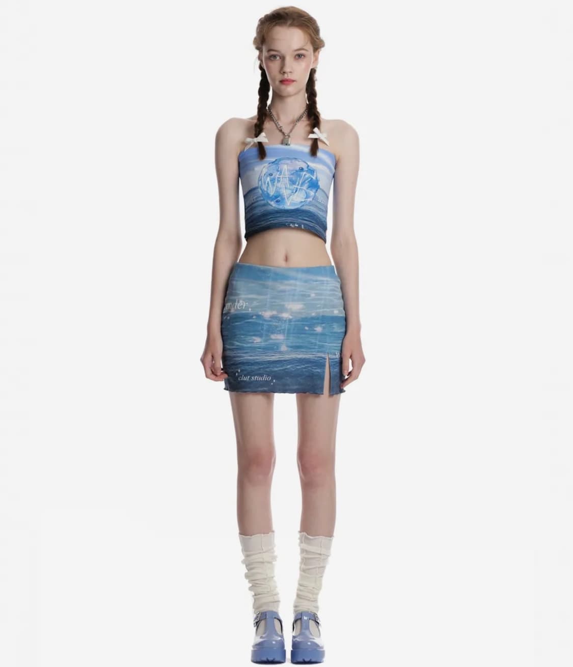 클럿스튜디오 언더 웨이브 트임 스커트 바다 물결 윤슬 여름 상품이미지2