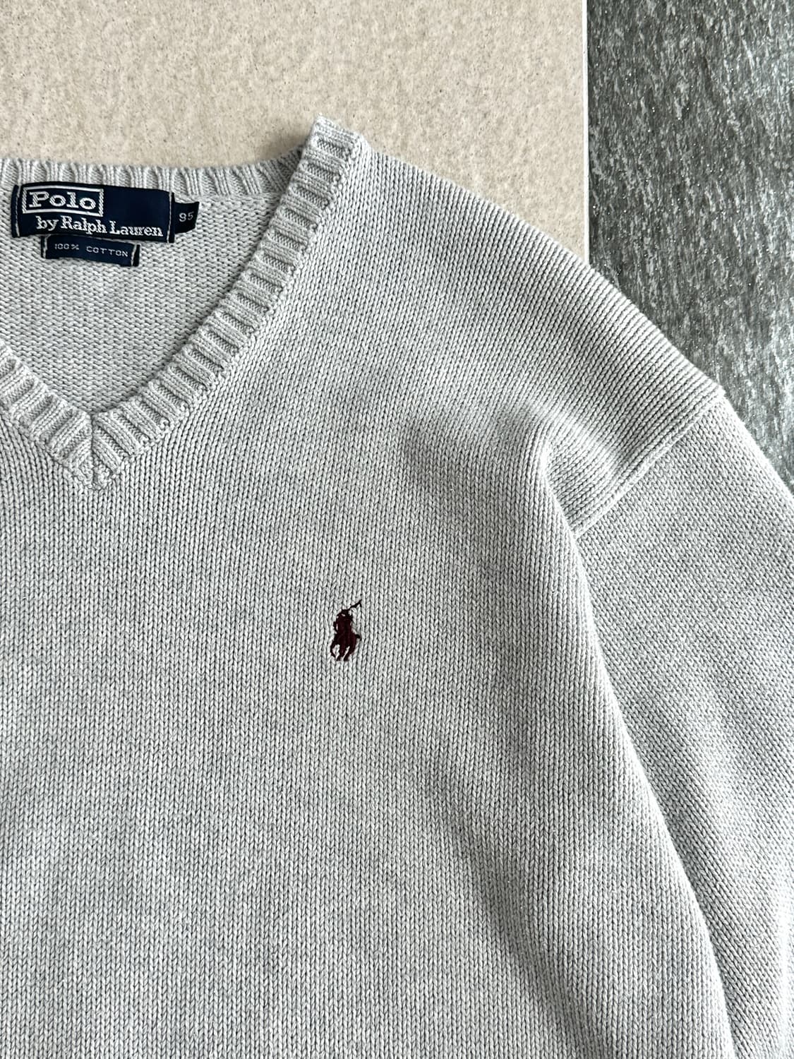 폴로 랄프로렌 라이트그레이 V넥 코튼 니트  상품이미지4