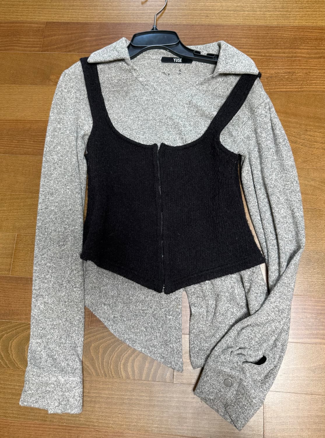 yuse WOOL KNITTED BLOCK SHIRT TOP 상품이미지2
