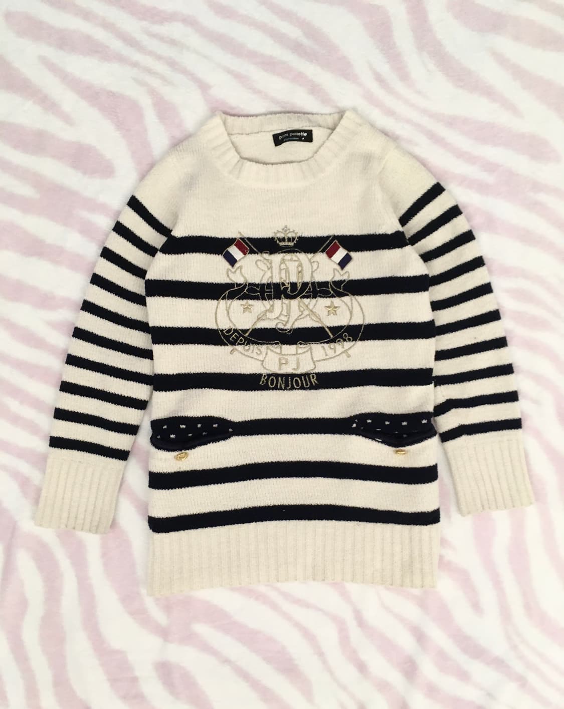 폼포넷 스트라이프 프렌치 프레피 니트 프랑스 마린룩 헤이세이 갸루 상품이미지1