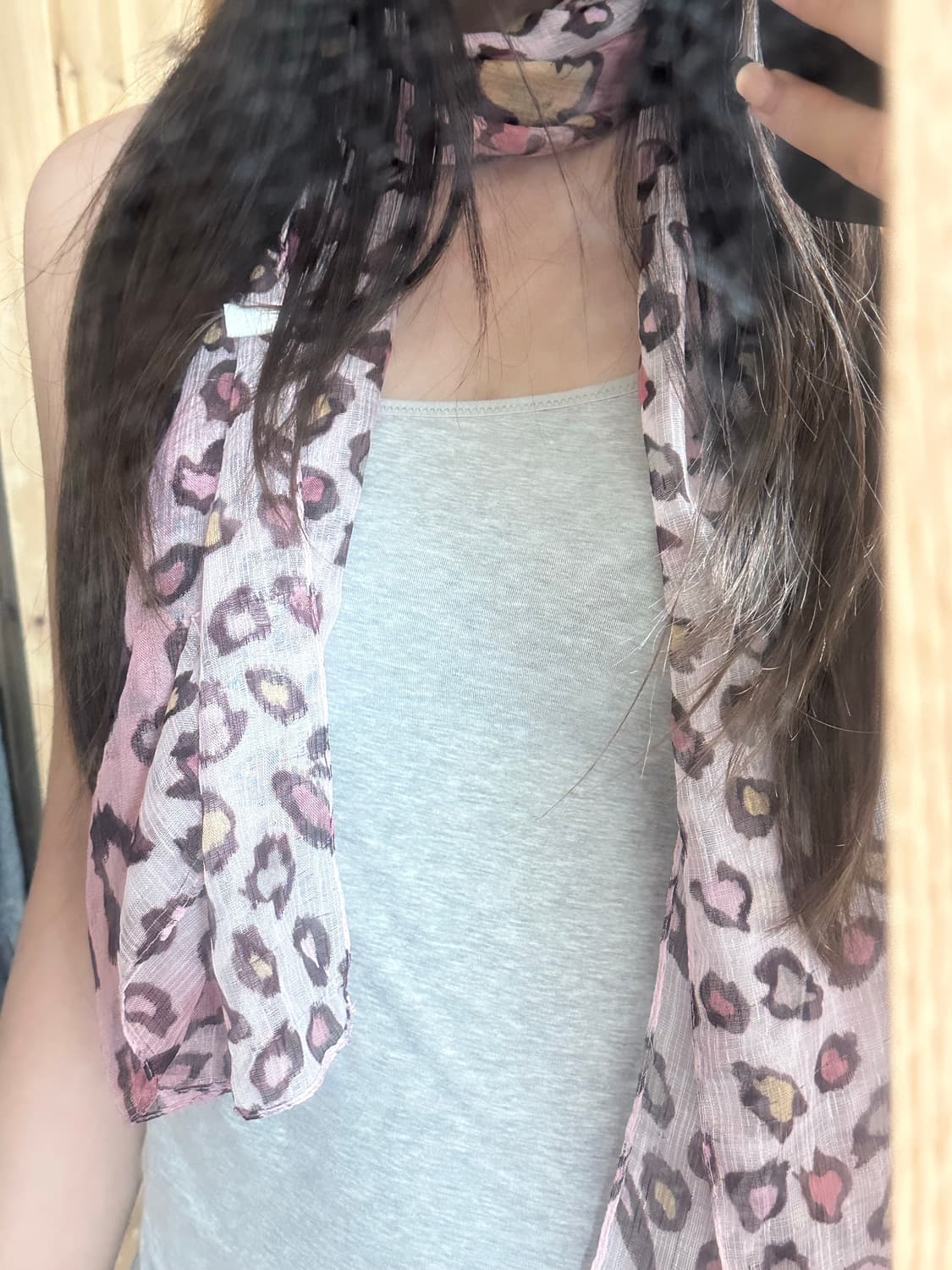 갸루 핑크 호피 쉬폰 스카프  상품이미지4