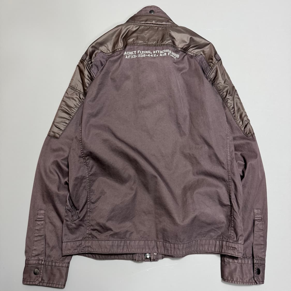 아비렉스 플럼컬러 배색 코튼 나일론 패치워크 히든후드 플라이트 자켓 상품이미지8