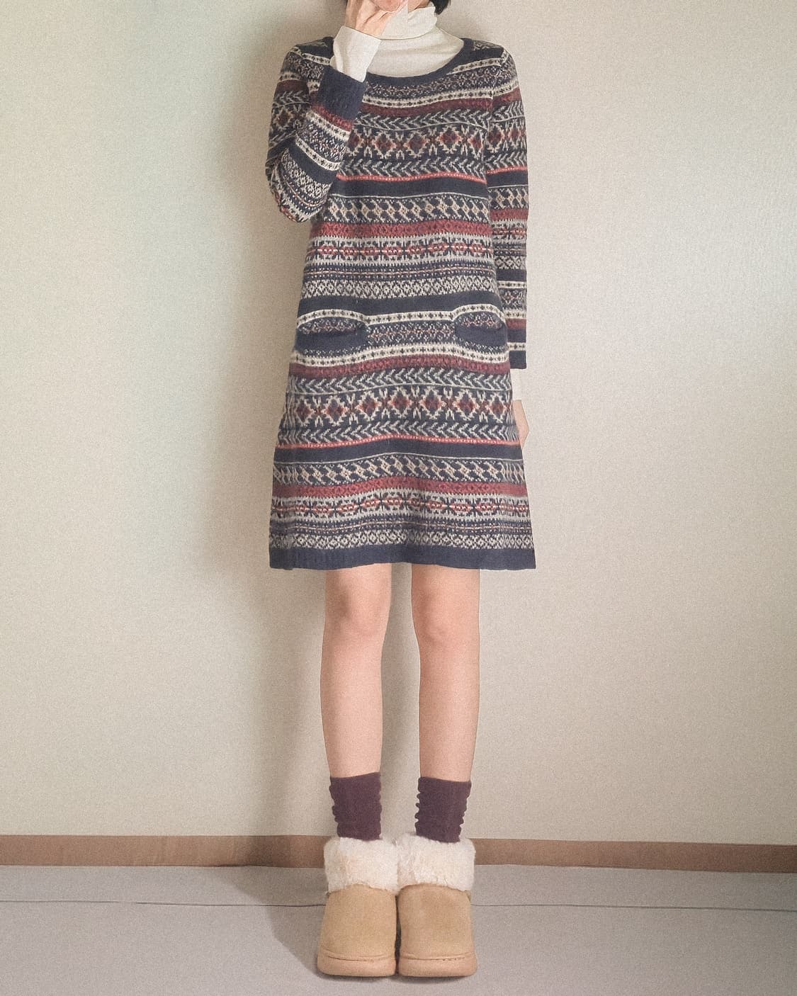 모리걸 페어아일 레트로 니트 원피스 상품이미지1