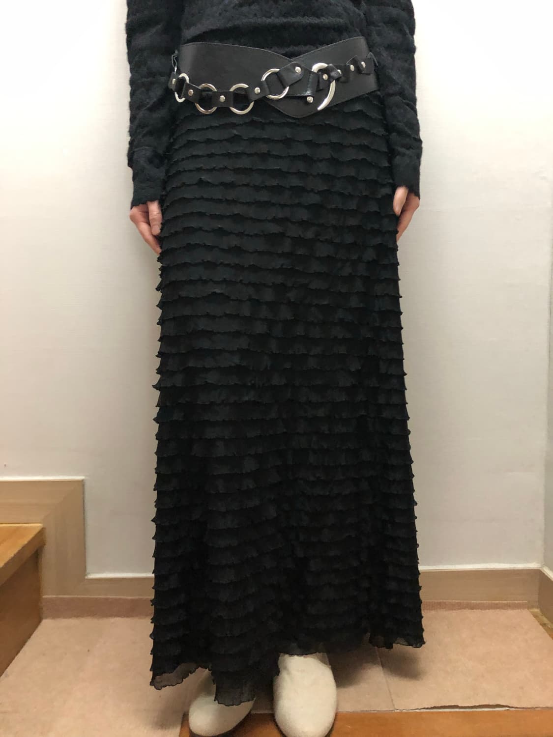 빈티지 블랙 프릴 롱 스커트 상품이미지1