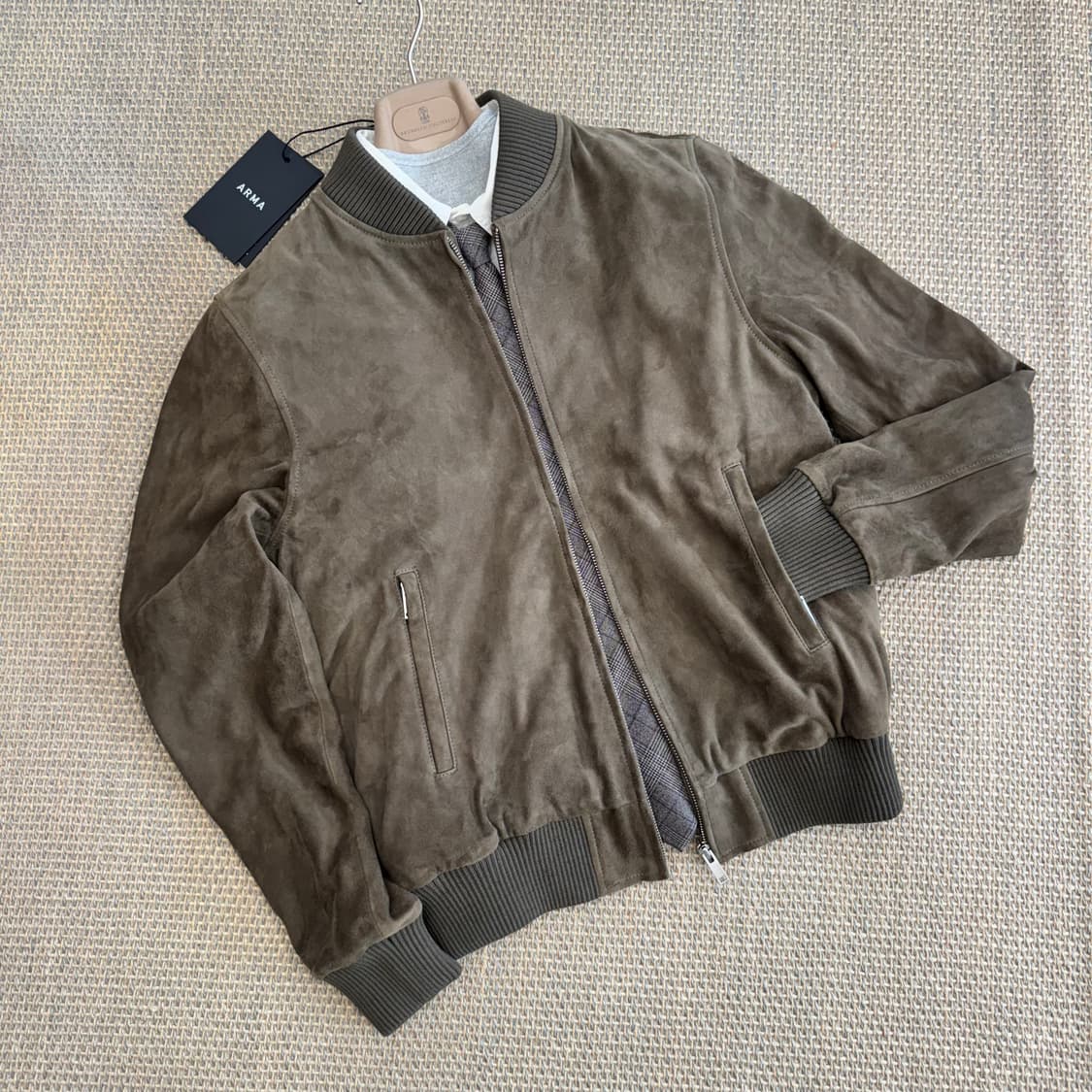 ARMA Collection 최고급 유러피안 올리브그린 스웨이드 블루종  상품이미지1