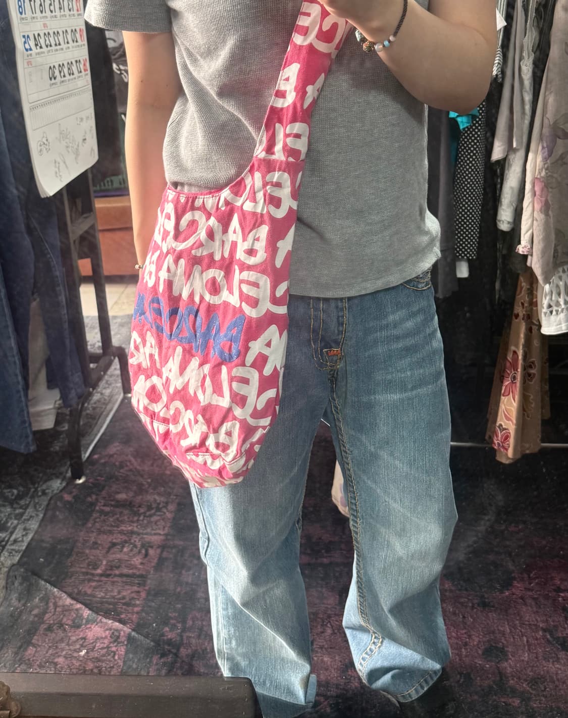 레터링 글리터 핫핑크 숄더 크로스백 상품이미지2