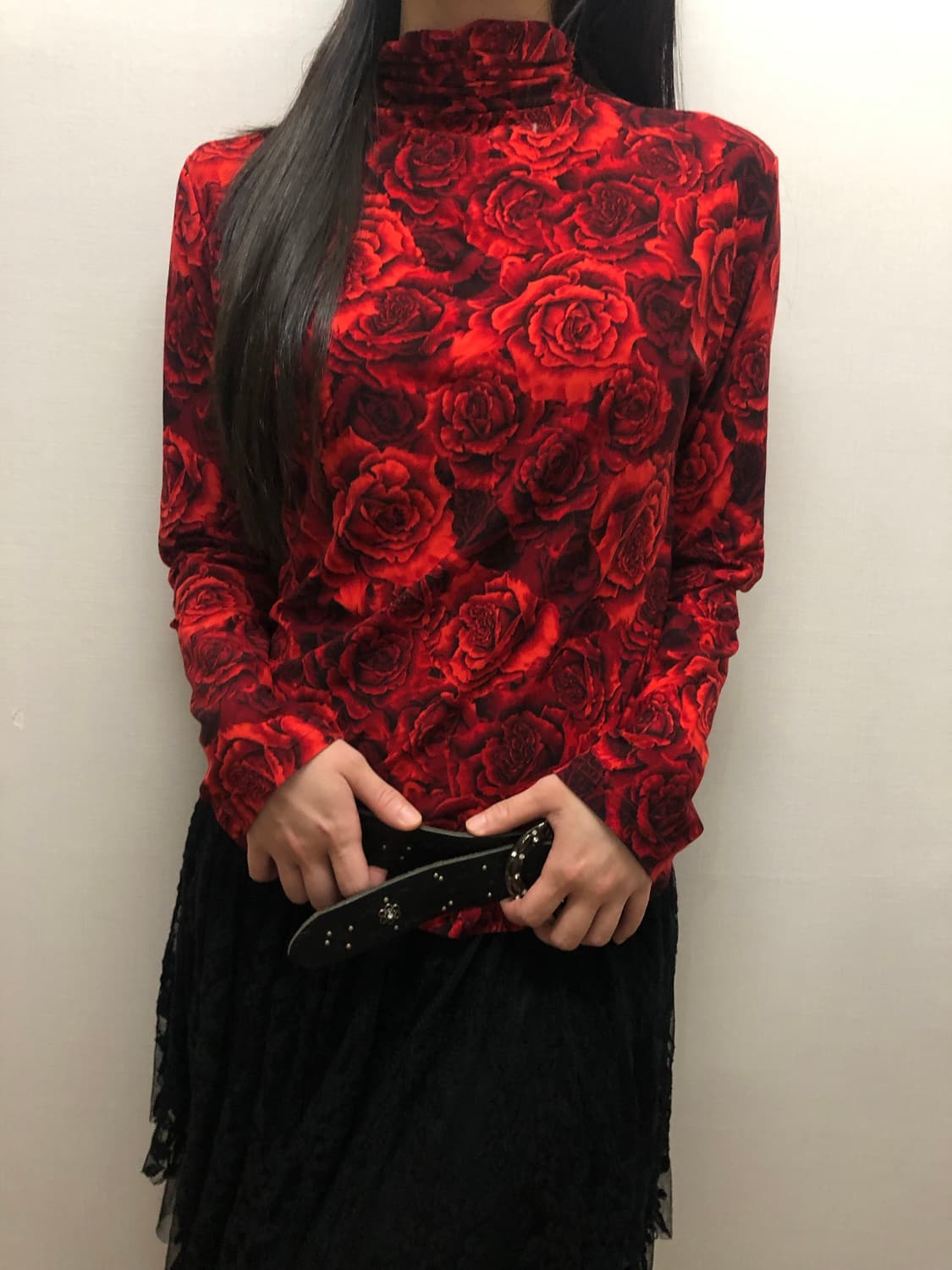 빈티지 레드 오리엔탈 플라워 탑 상품이미지1