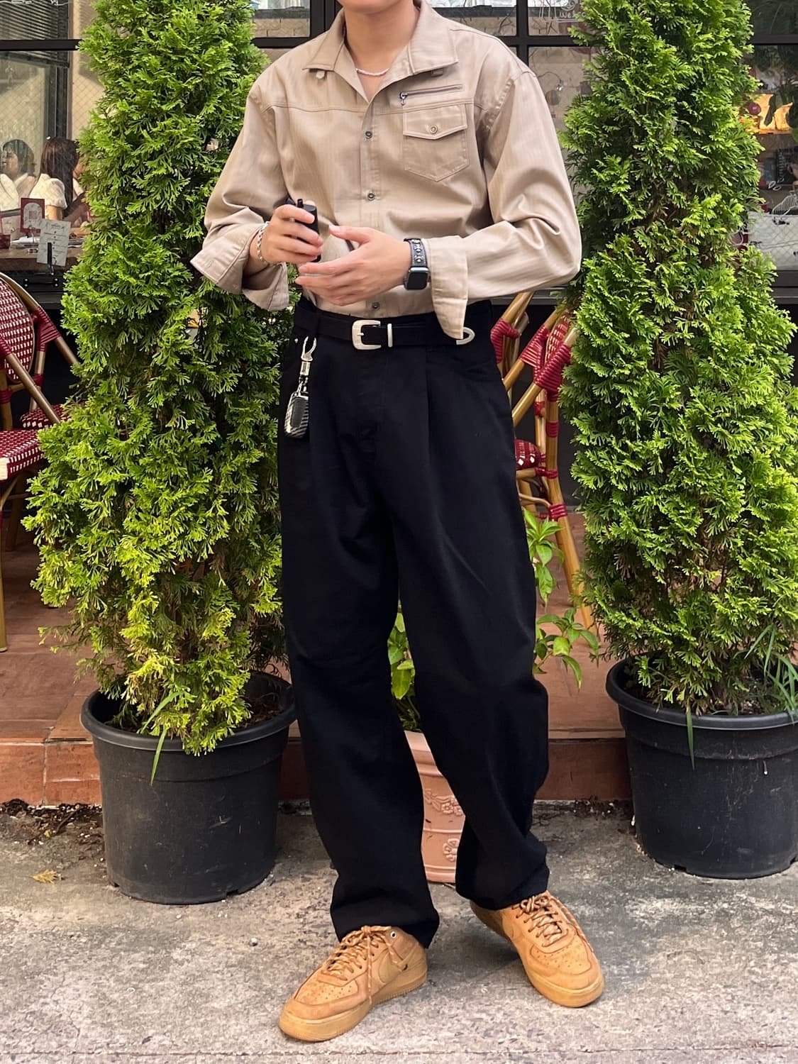 백포켓 스티치 코튼 와이드 팬츠 상품이미지2