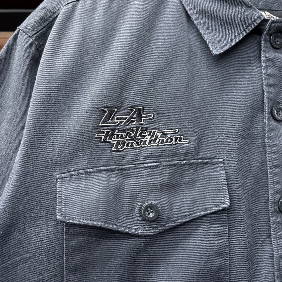 00s 할리데이비슨 윌리 G 스컬 엠브로이드 코튼 바이커 셔츠 N1186 상품이미지6