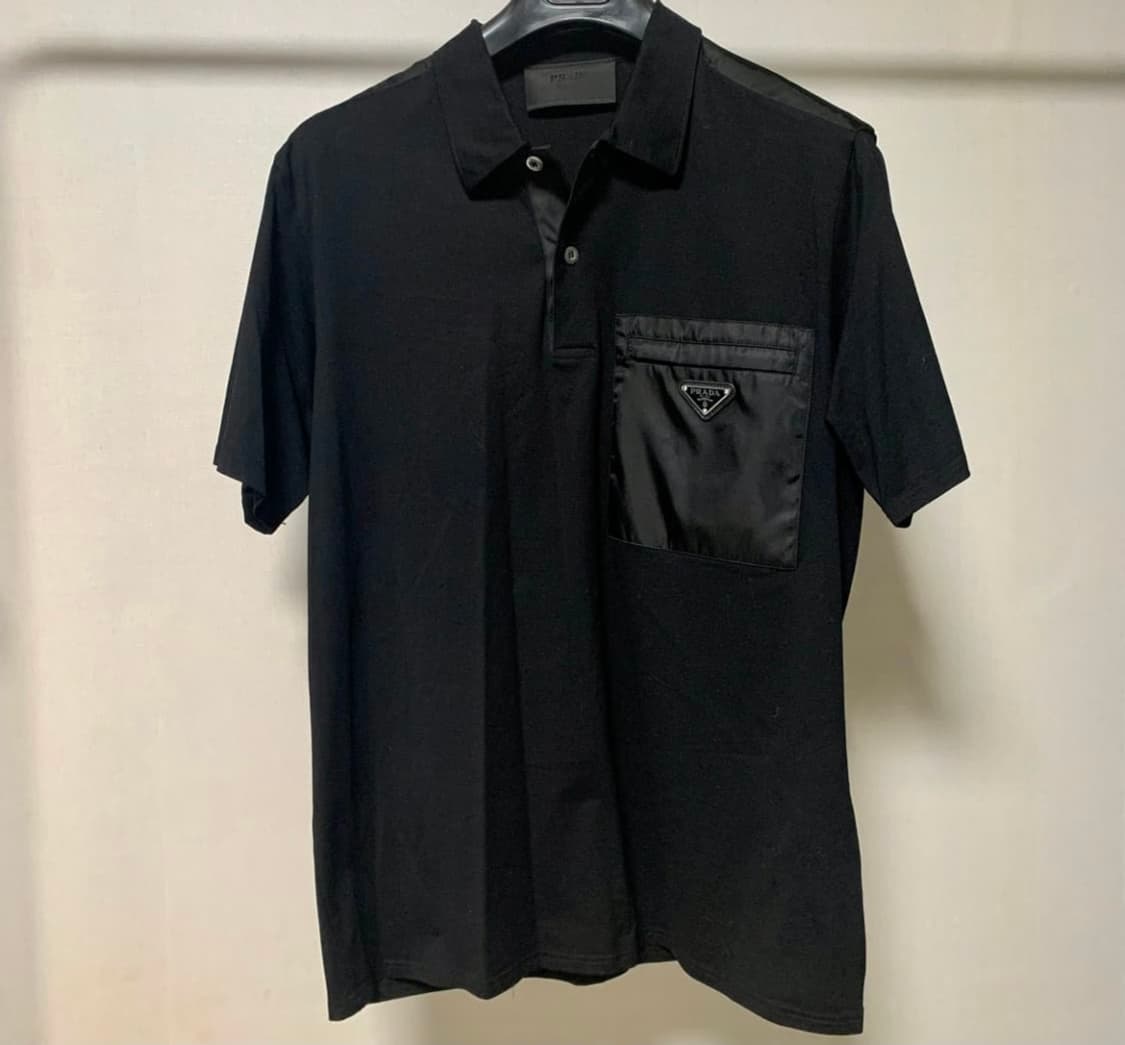 프라다 블랙 리나일론 포켓 반팔 폴로 티셔츠 M 상품이미지2
