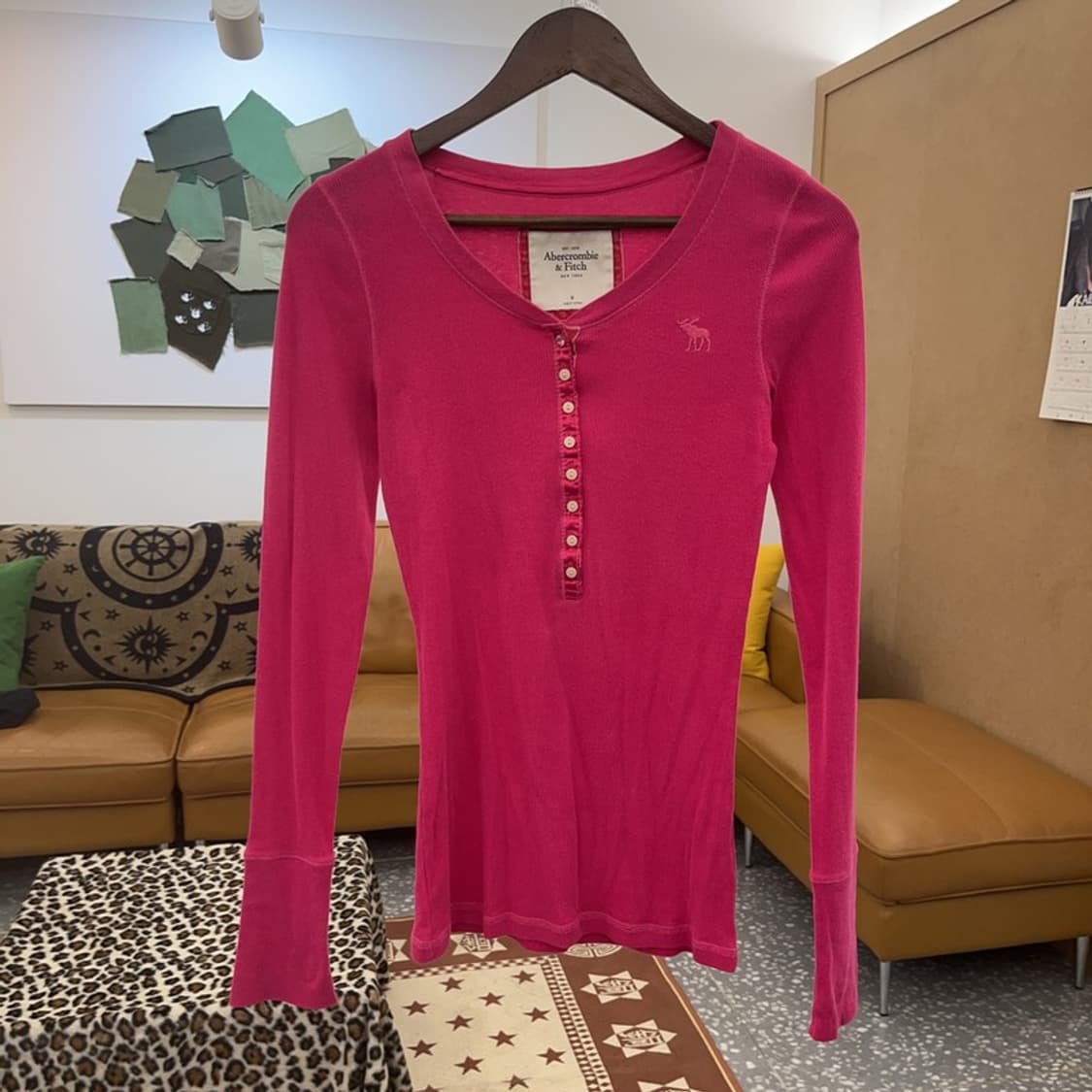 아베크롬비 Y2K 대장급 딱붙핏 핫핑크 긴팔 티 M C09022 상품이미지3