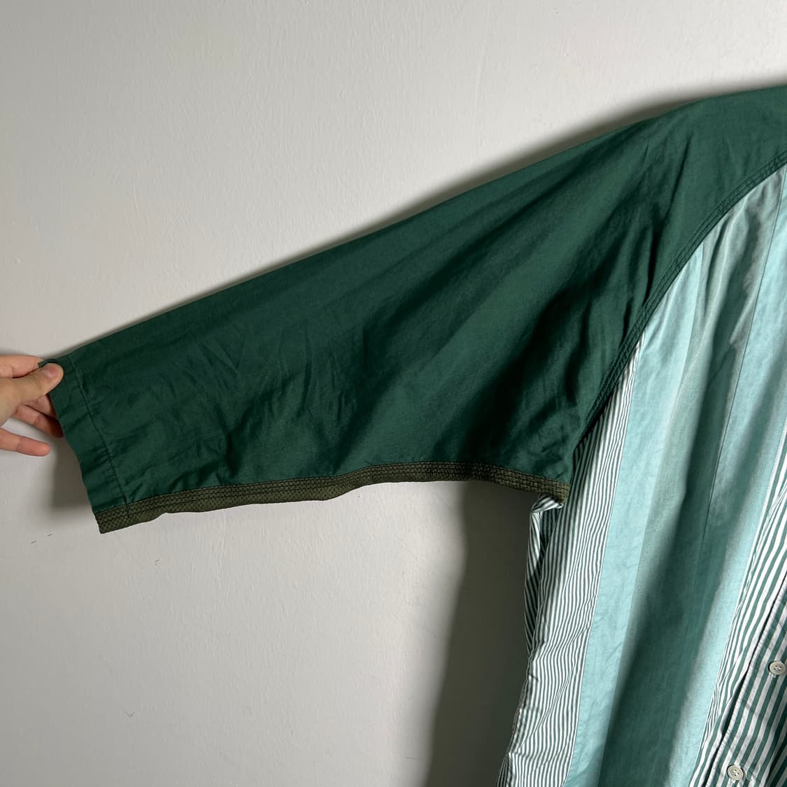 16ss 꼼데가르송 간류 그린 배색 스트라이프 패치워크 셔츠 M 상품이미지7