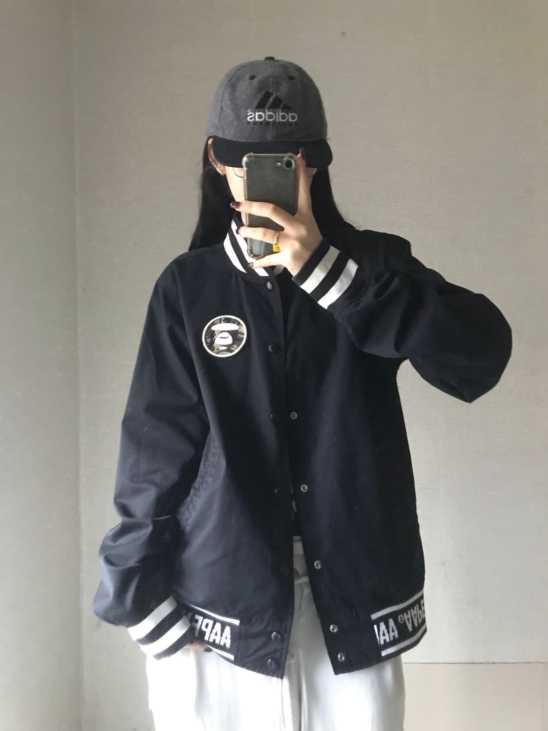 에이프 카모 블랙 리버시블 빅로고 바시티자켓 상품이미지4