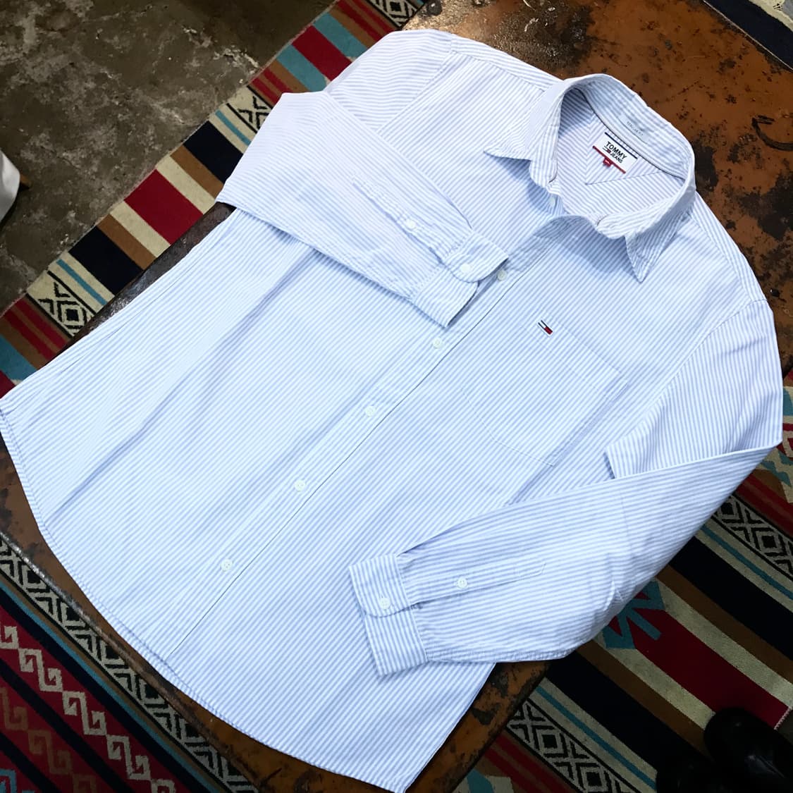 타미힐피거 라이트 블루 스트라이프 옥스포드 셔츠 남성 110 사이느 상품이미지2