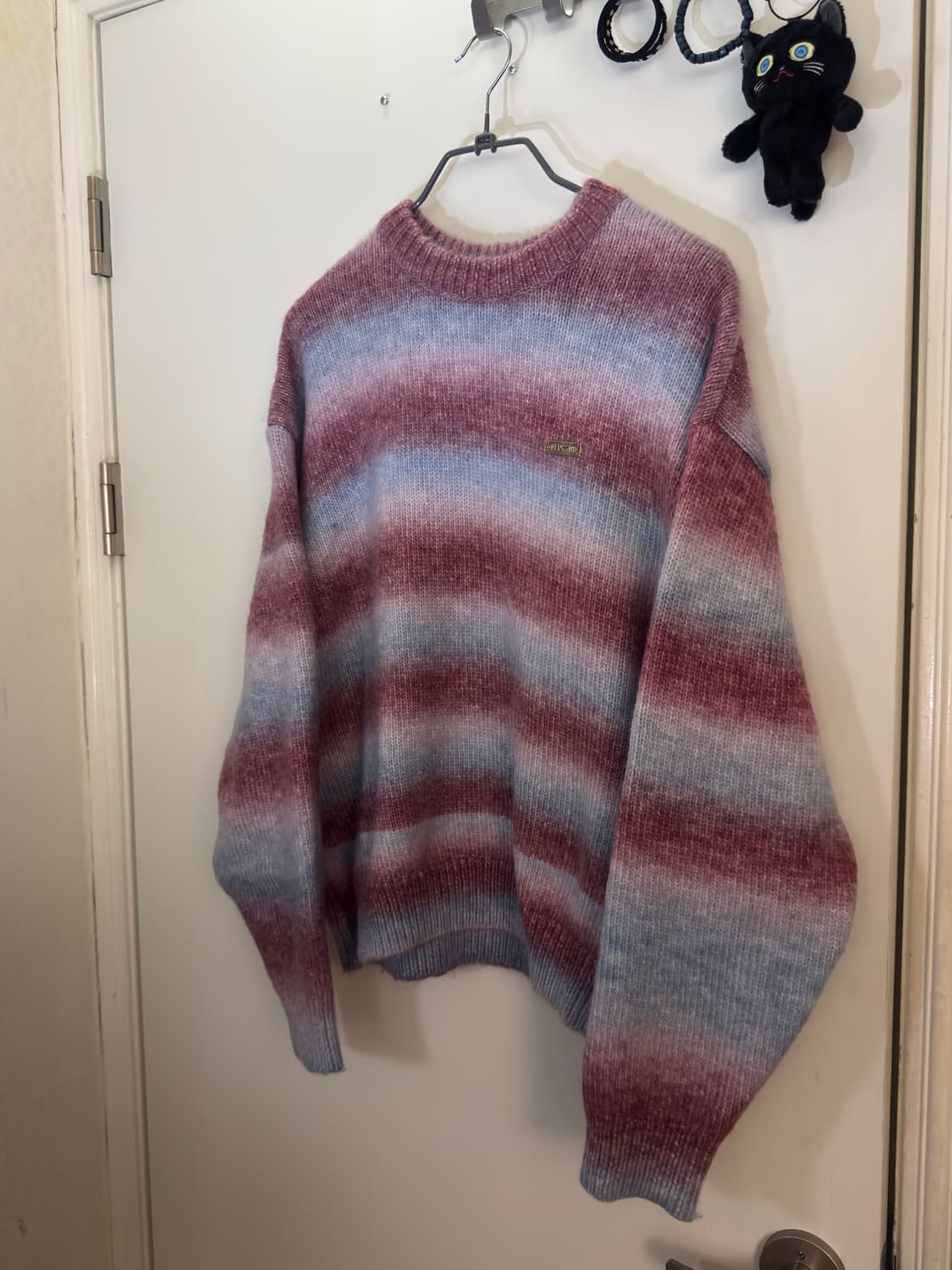 오와이 헤어리 스트라이프 니트 레드 상품이미지4