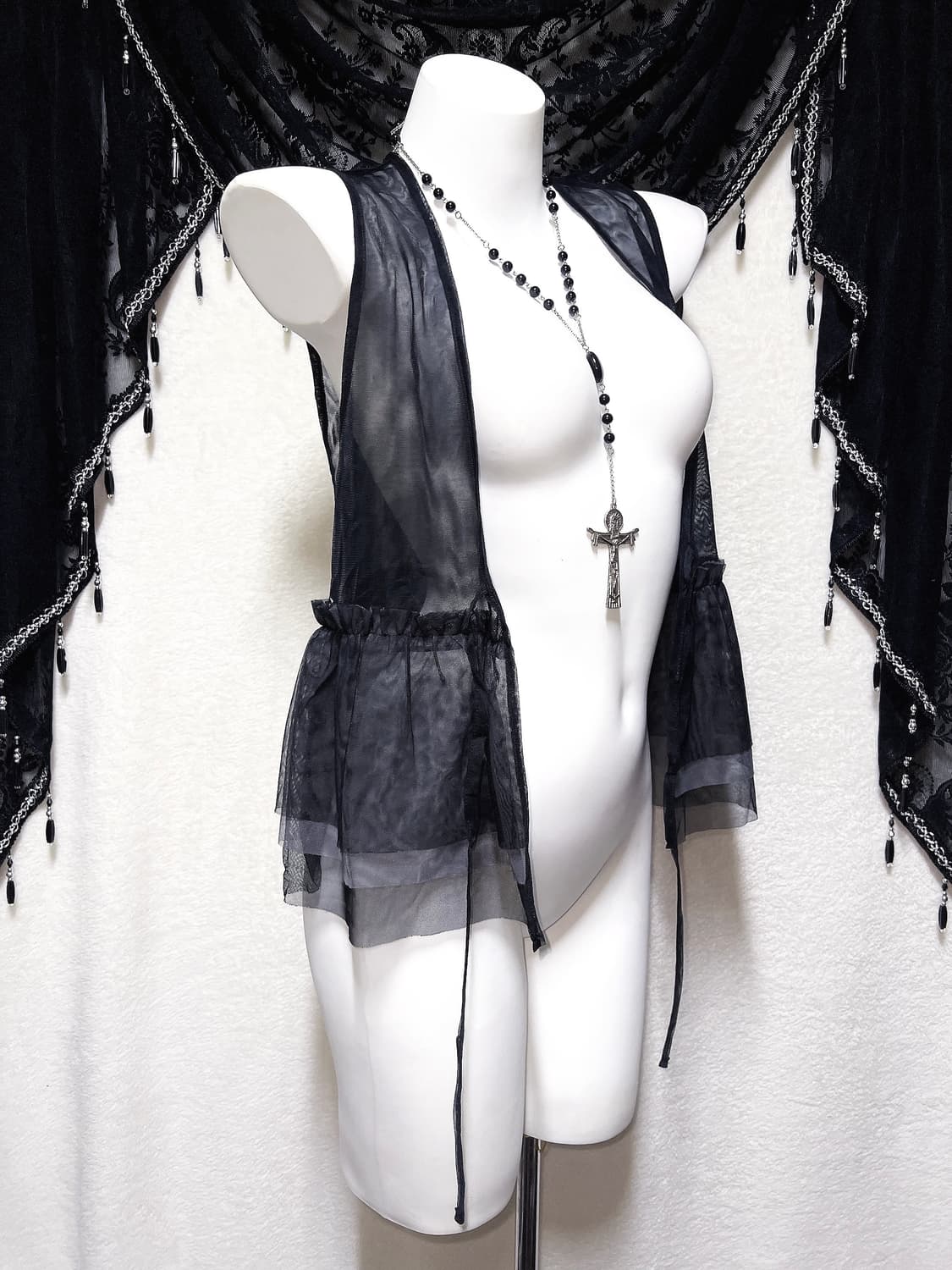 로맨틱고딕 오리엔탈 고스펑크 다크페어리 블랙시스루 프릴 조끼 베스트 상품이미지7