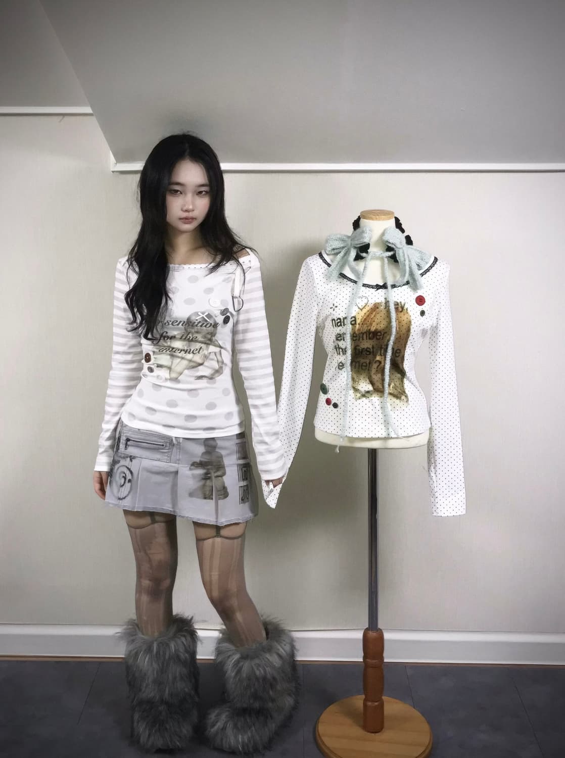 Buddha Pixel Pleated Denim Skirt 상품이미지4