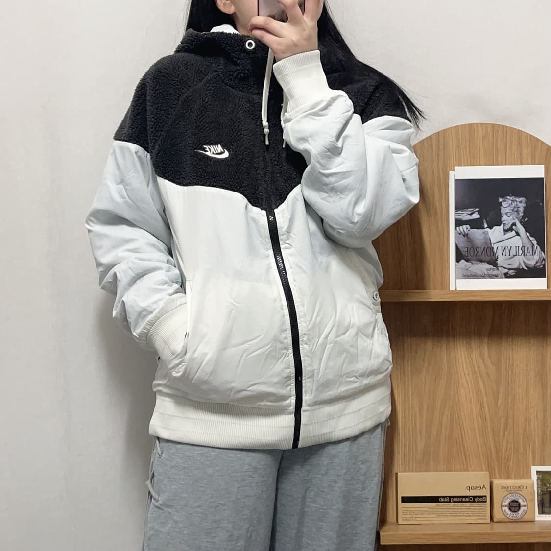 [정품] 나이키 화이트 브라운 리버시블 바막 후리스 [ L ] 상품이미지2