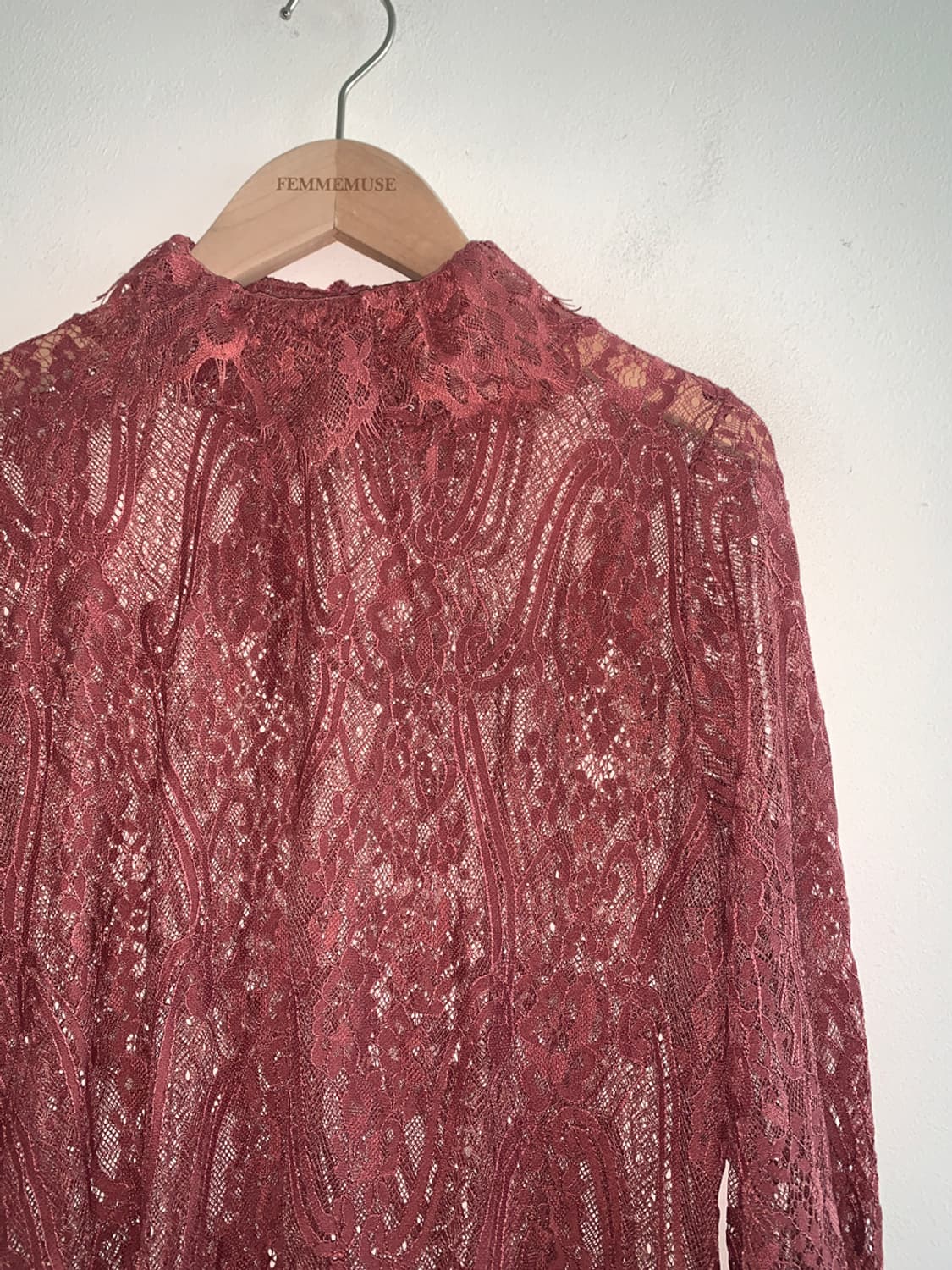 Lace high neck rose blouse(red) 상품이미지3