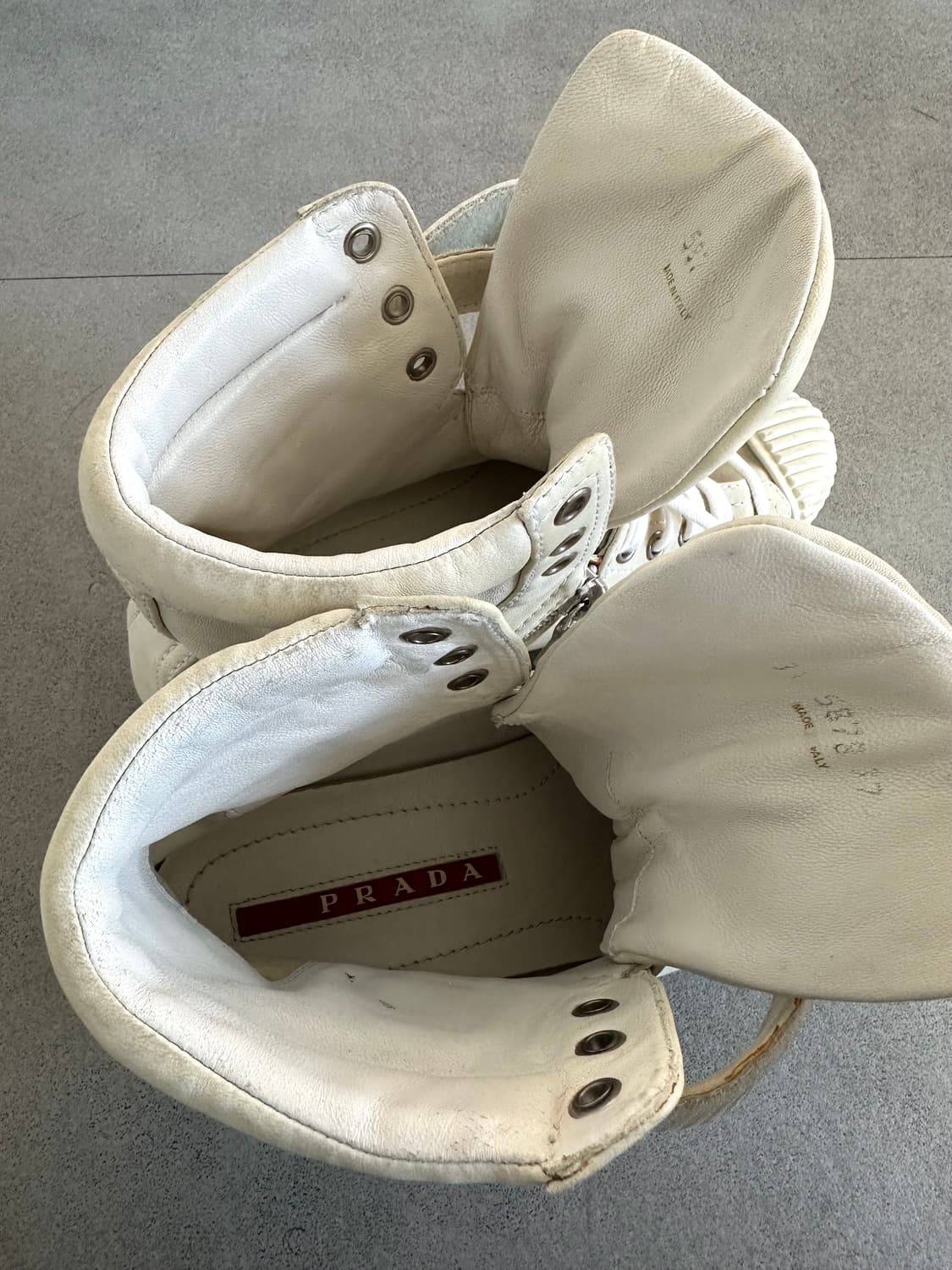 프라다 스포츠 더블 지퍼 아이보리 레더 하이탑 상품이미지6