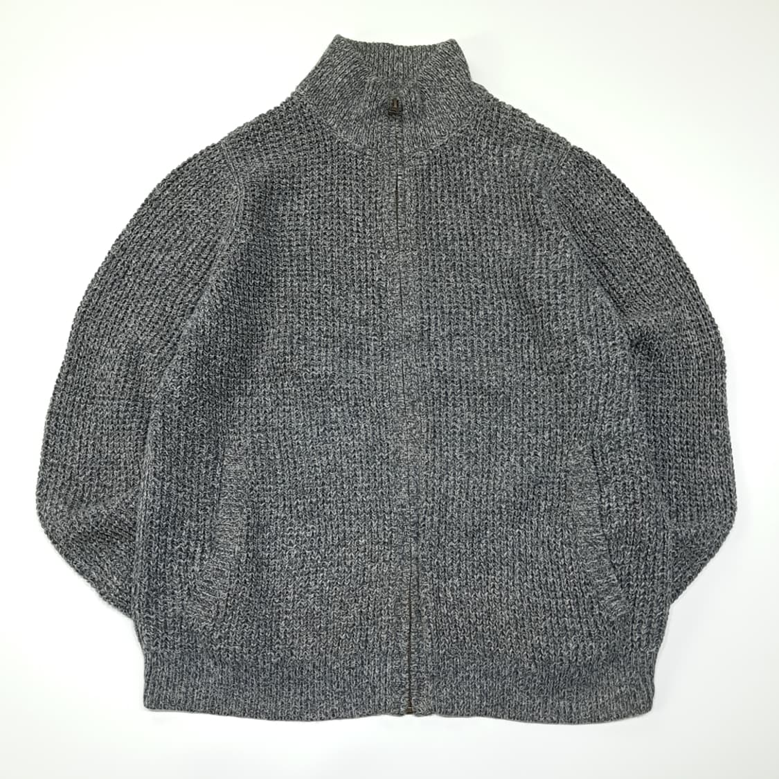 CL205 S 엘엘빈 오가닉코튼 쉐이커니트 그레이 풀집업 가디건 상품이미지1