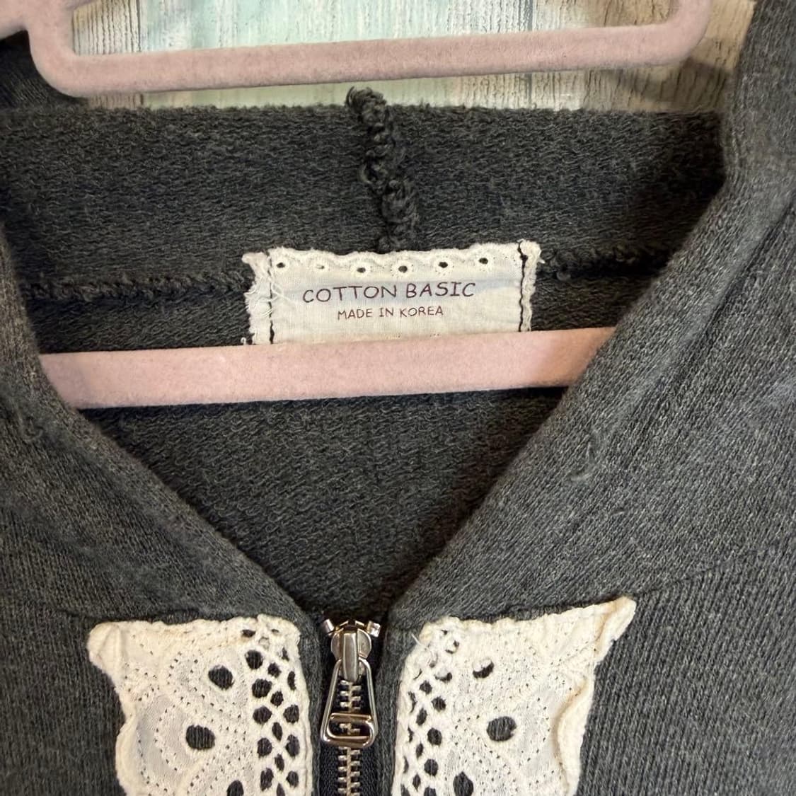 차콜 코튼 레이스 후드집업 상품이미지5