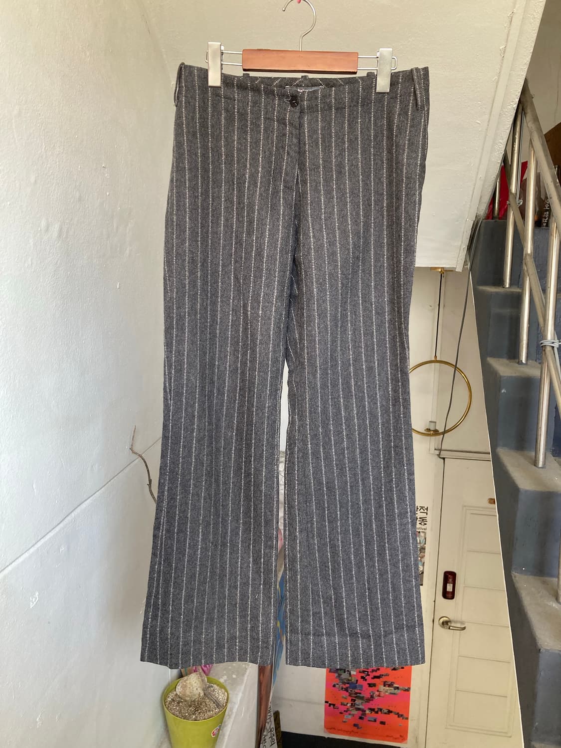 울 100% 스트라이프 와이드 슬랙스 상품이미지1