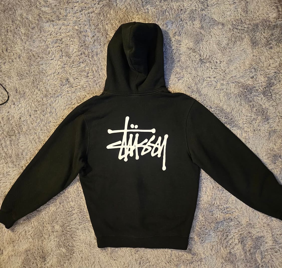 정품(L-105) 스투시 테리소재 블랙 베이직 후드 집업 상품이미지1