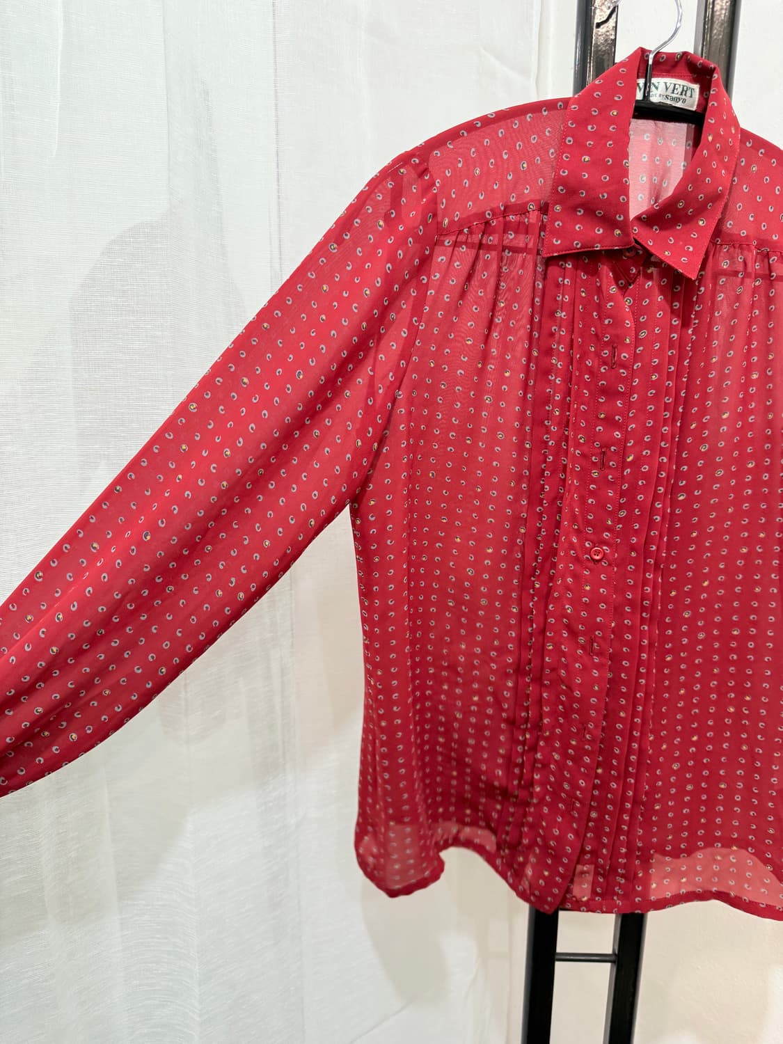 일본빈티지 플리츠 프린팅 와인긴팔블라우스 3516 상품이미지4