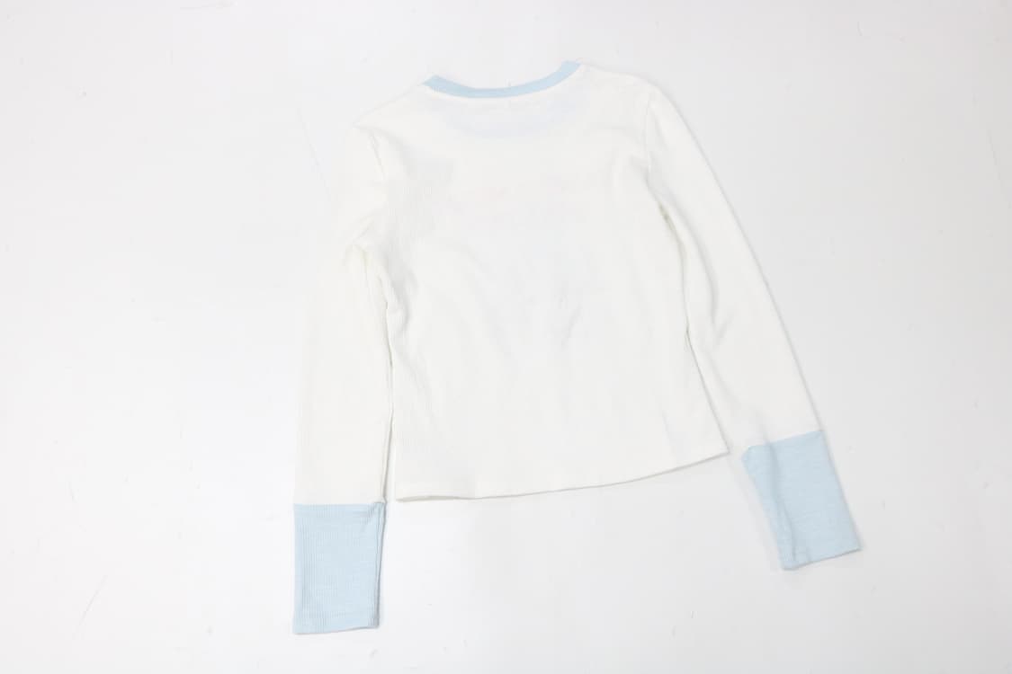 빈티지 캣 프린팅 배색 와플 긴팔 티셔츠 (M) 상품이미지6