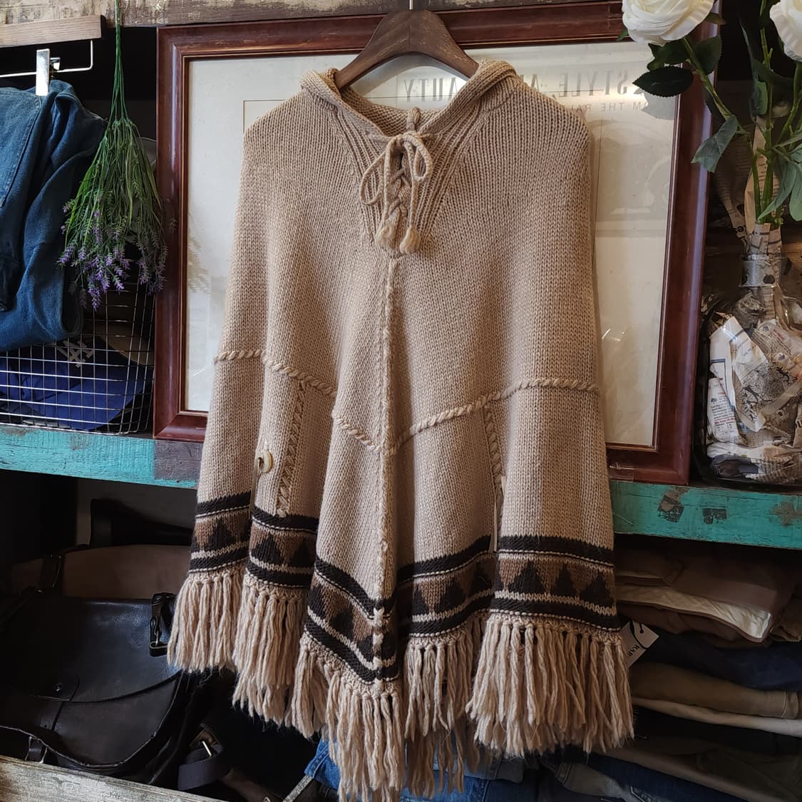 폴로 랄프로렌 인디언 울 후드 판쵸 케이프 코트 S 상품이미지2