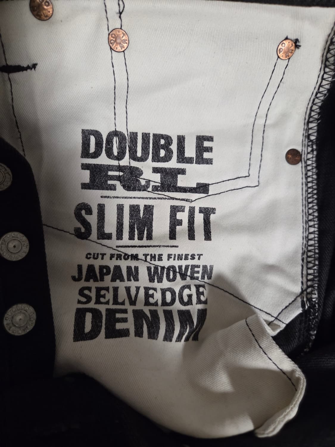 RRL 슬림핏 블랙 온 블랙 셀비지 진  33/32 상품이미지5