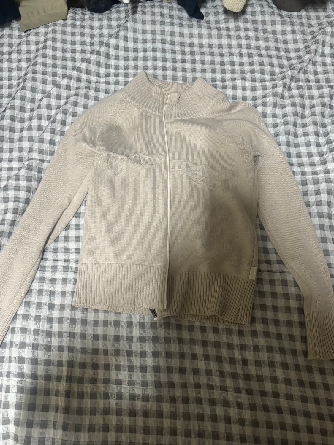 M사이즈 스컬프터 홀리 니트집업 더스티베이지 상품이미지1