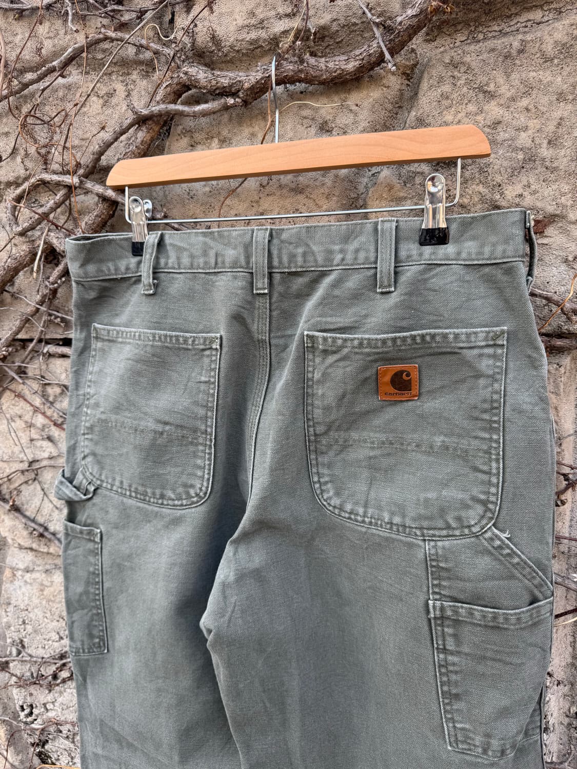 칼하트 빈티지 b11 모스그린 페이딩 카펜터 싱글니 워크 팬츠 상품이미지5