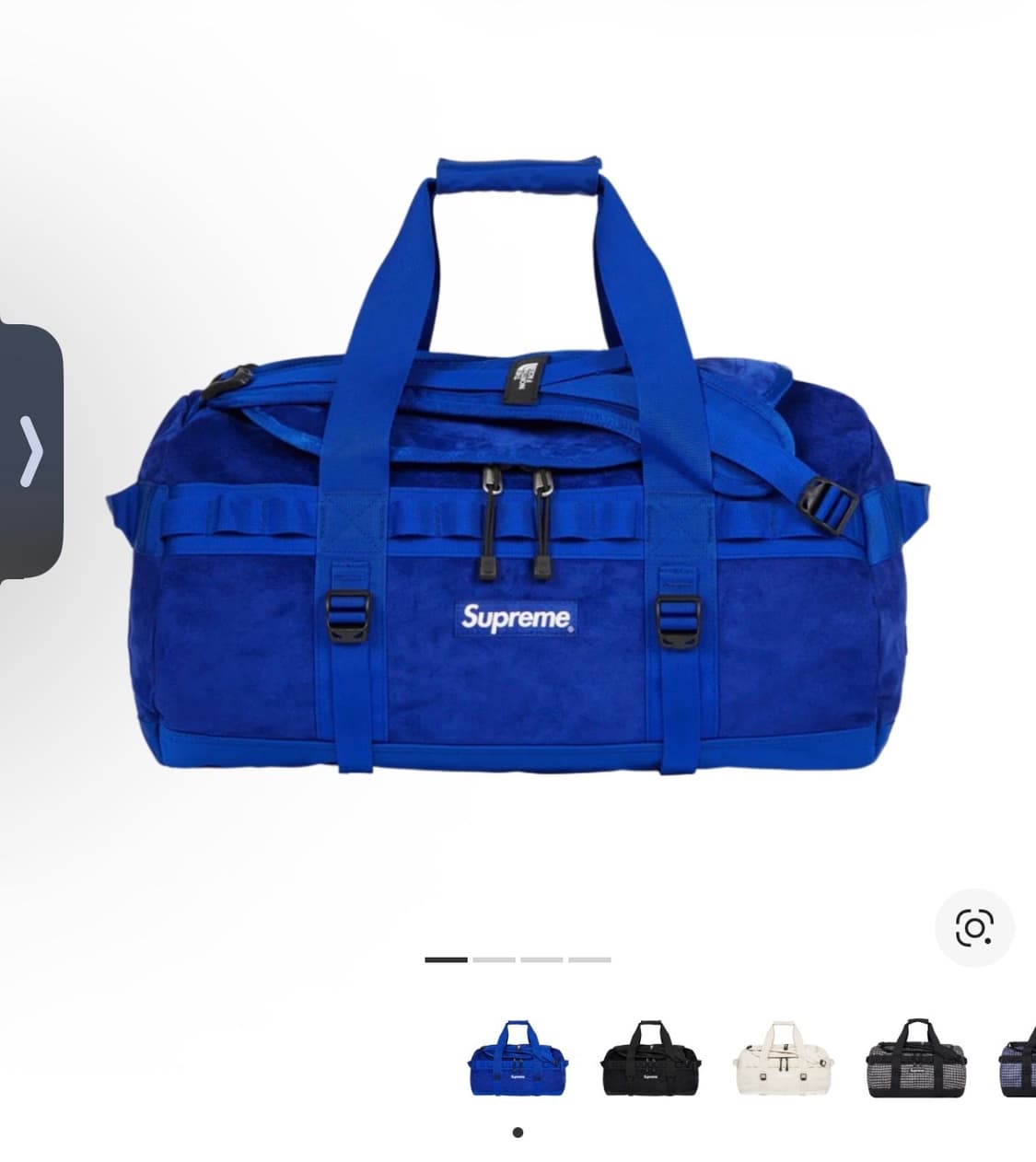 슈프림 노스페이스 스웨이드 블루 더플백 상품이미지1