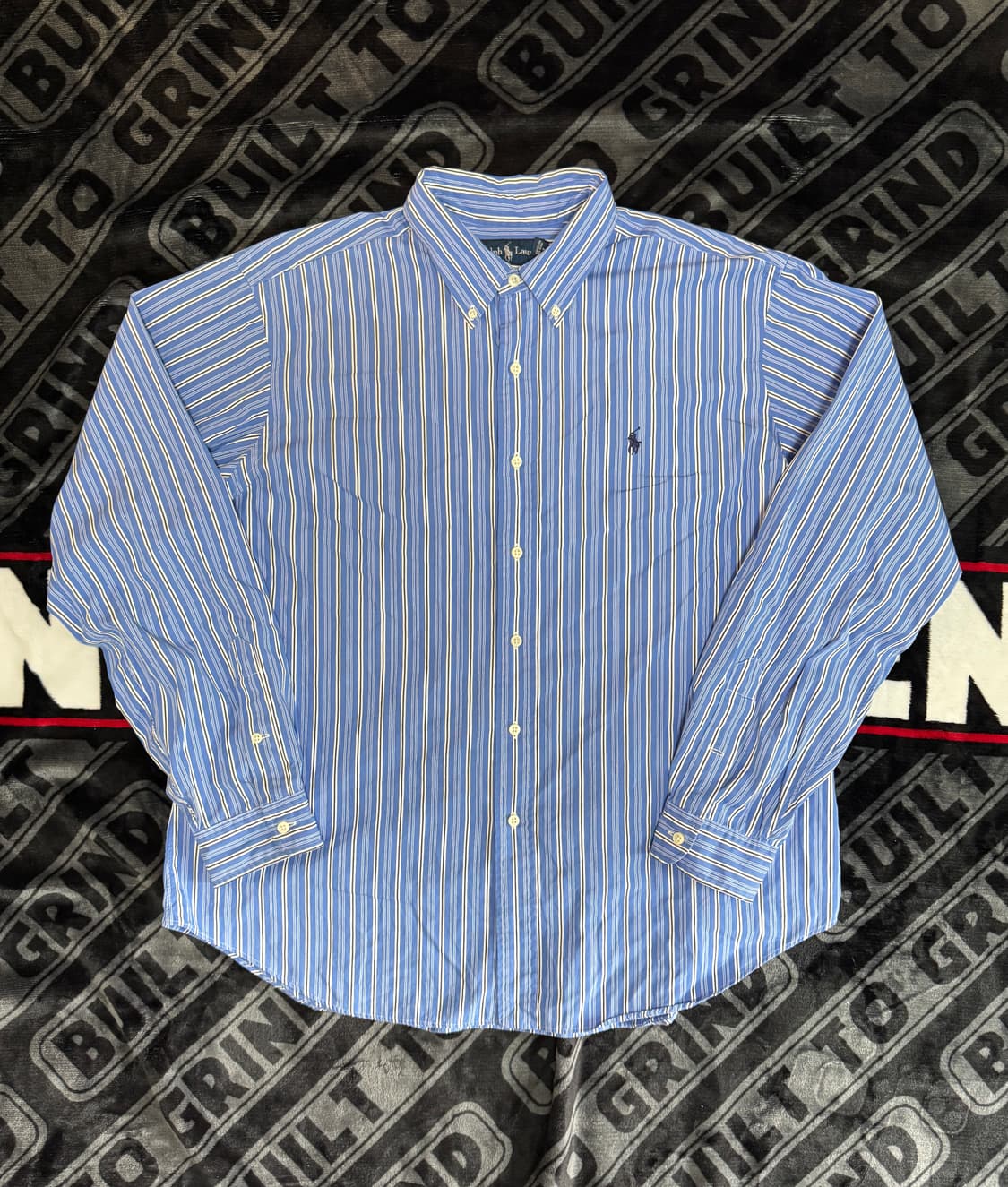 폴로 랄프 로렌 롱 슬리브 버튼 다운 셔츠 블루 화이트 스트라이프 상품이미지1