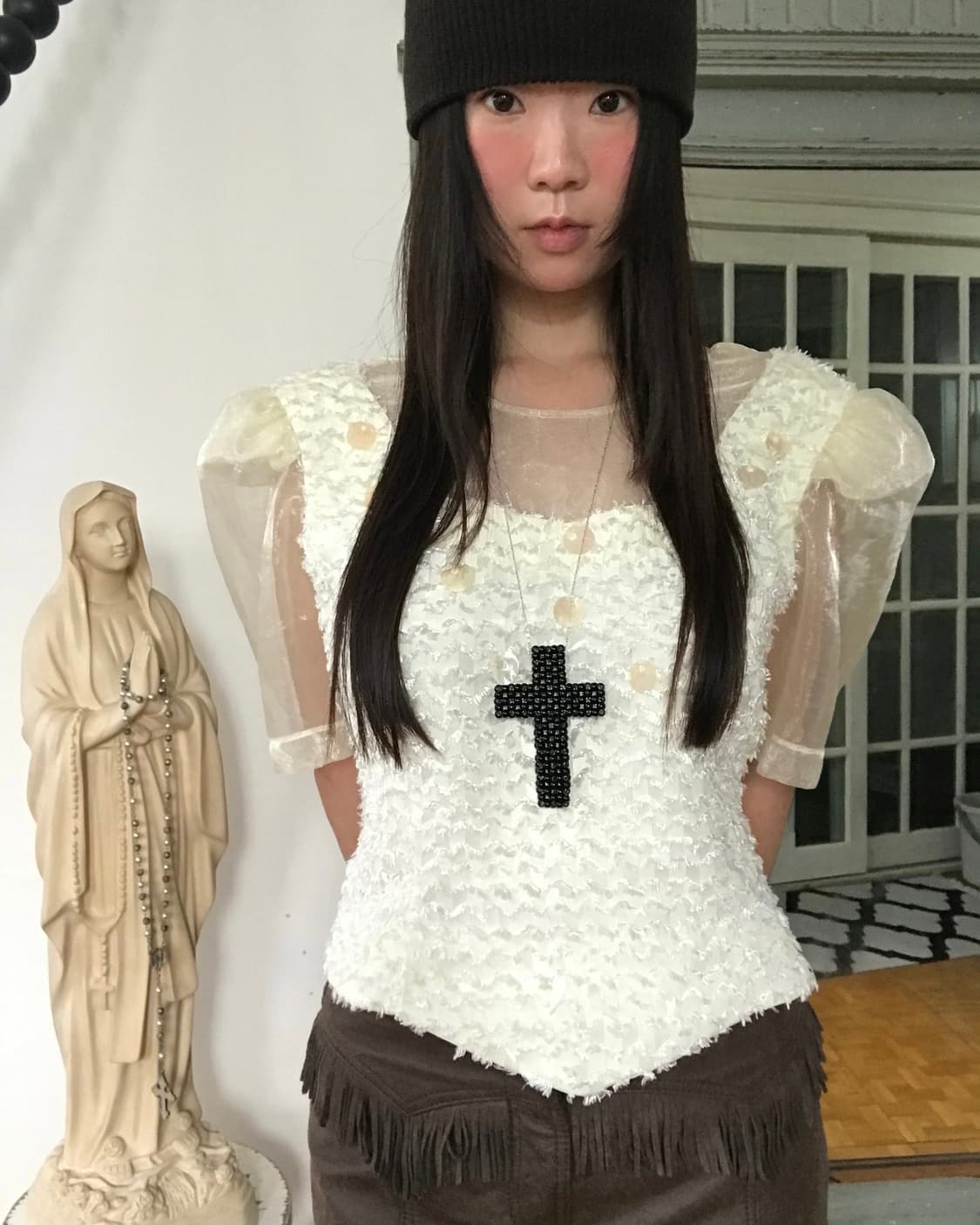 vintage ivory organza puff blouse 상품이미지2