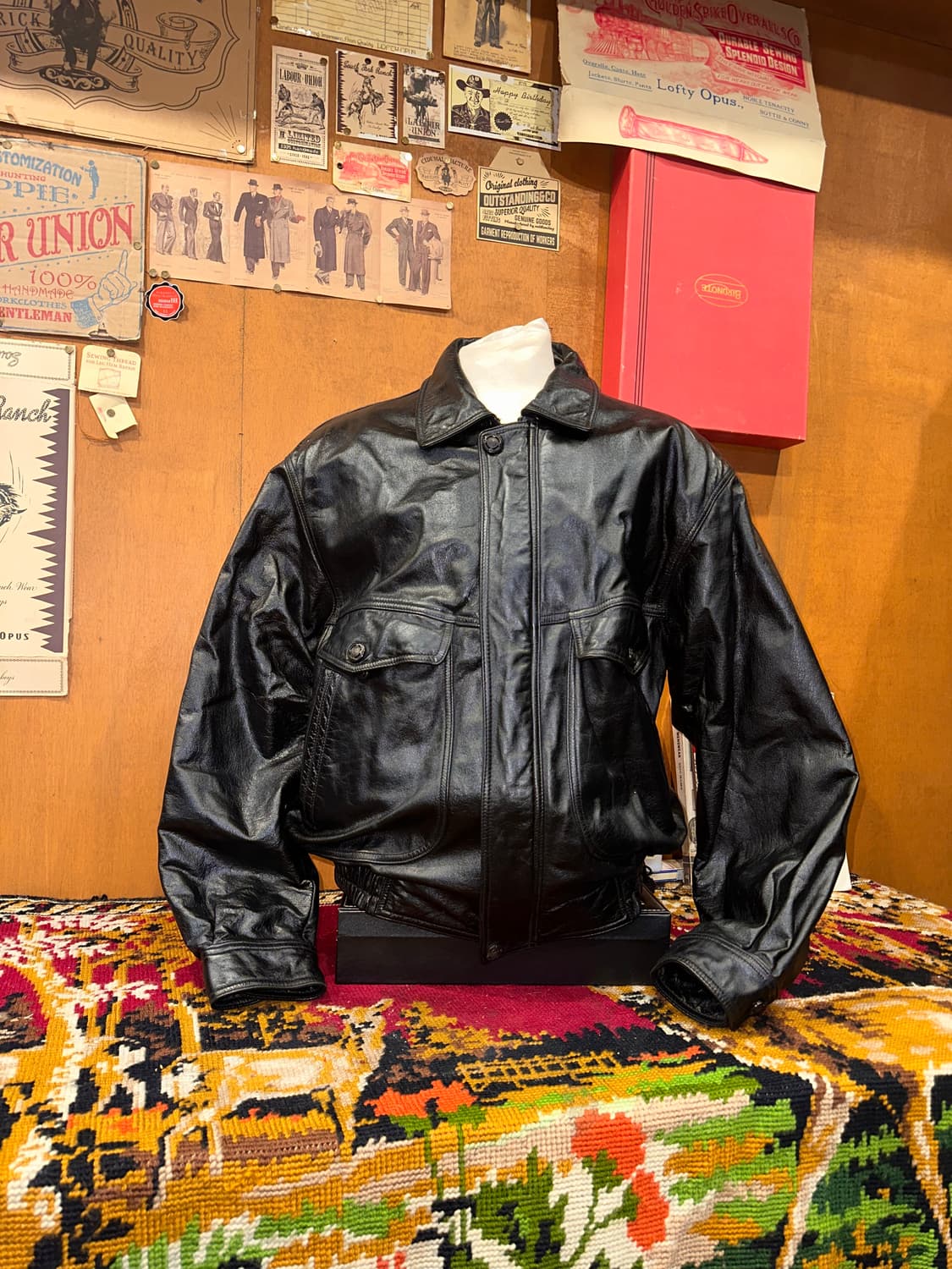 ( L-XL ) 가죽자켓 봄버자켓 레더자켓 소가죽. 빈티지가죽 상품이미지1