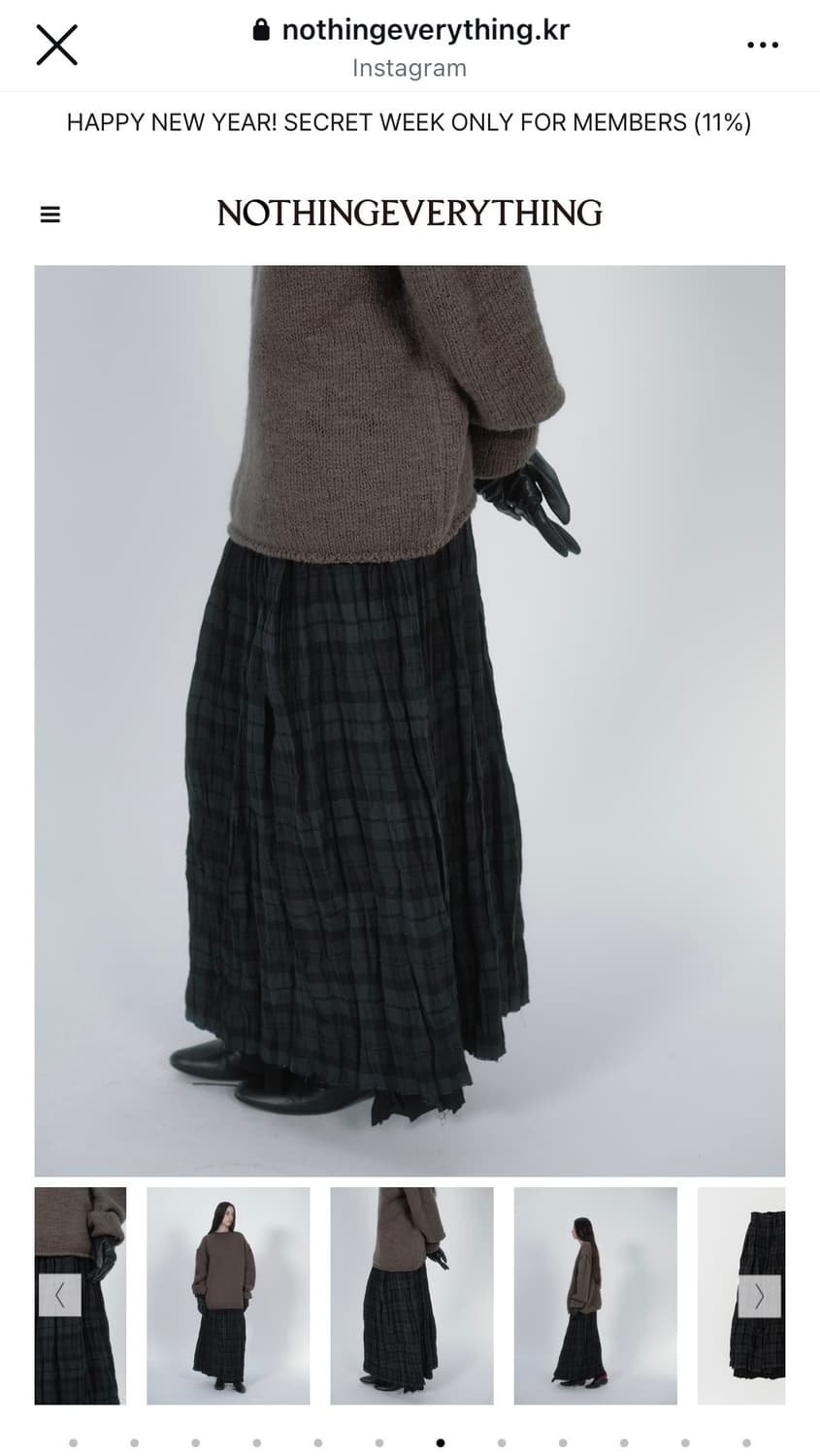 낫띵에브리띵 WRINKLE PLEATED CHECK SKIRT 딥그린 상품이미지3