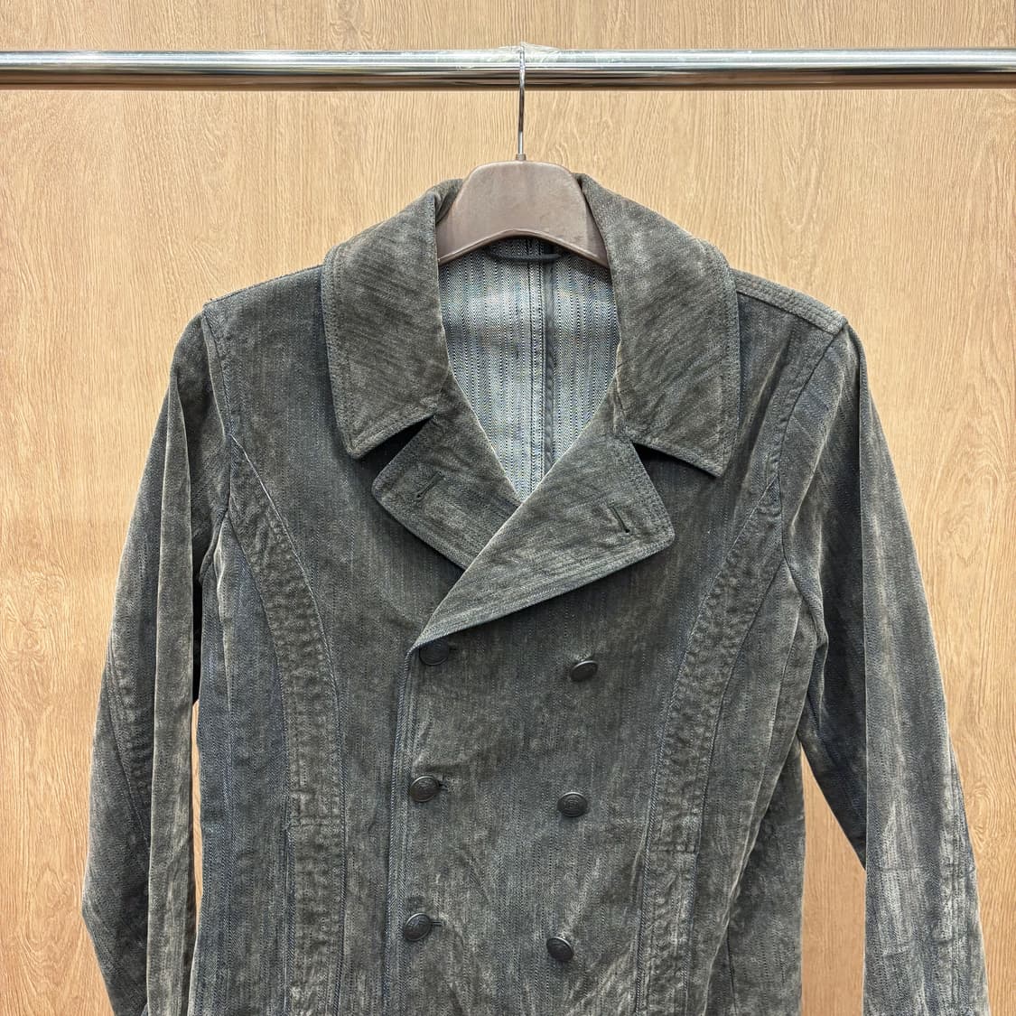 아바하우스 워싱 자켓 더블 브레스티드 소매 스트랩 버튼 디테일 브라운 상품이미지4