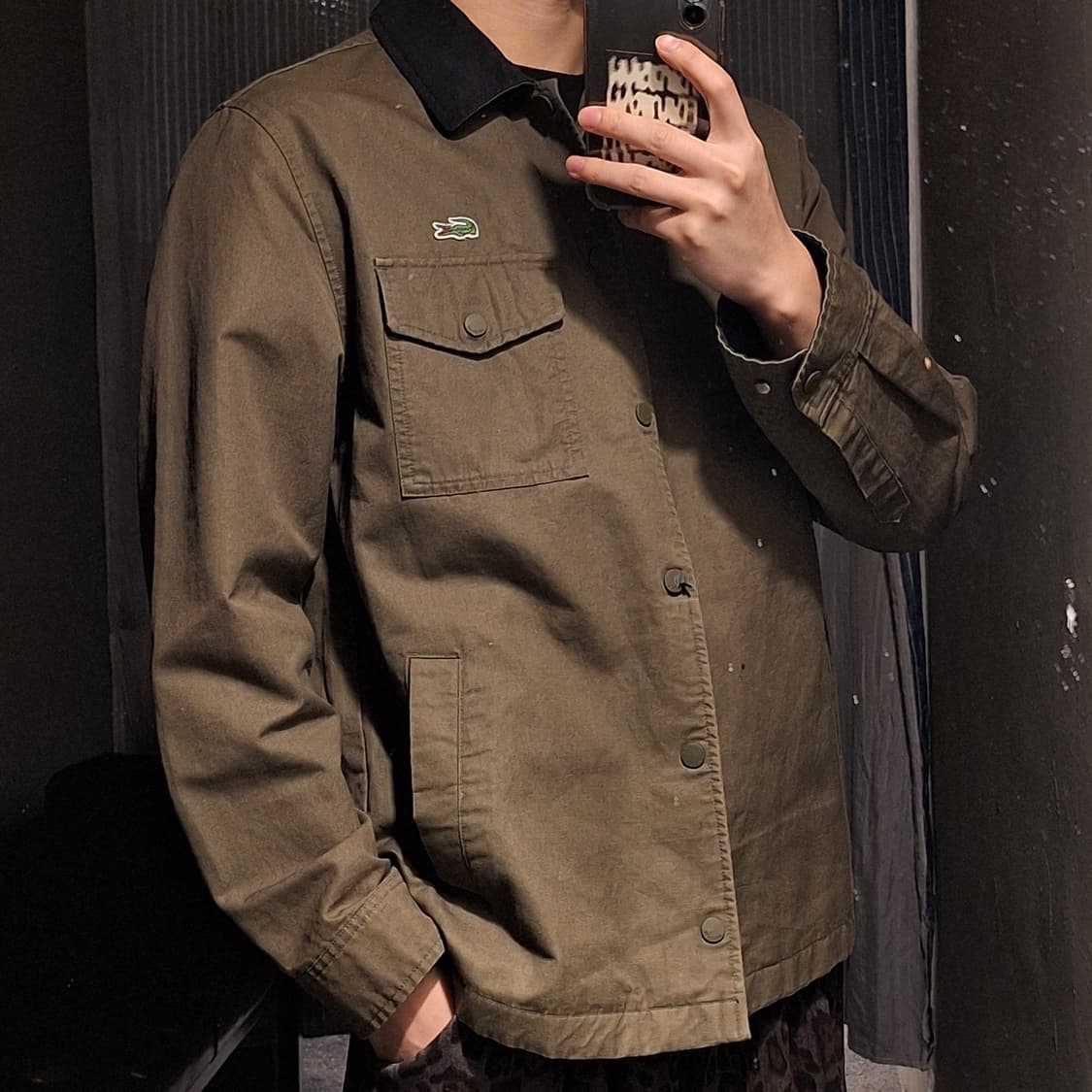 라코스테 카키 체스트포켓 로고패치 아메카지 코튼 초어자켓 캐주얼자켓 상품이미지2
