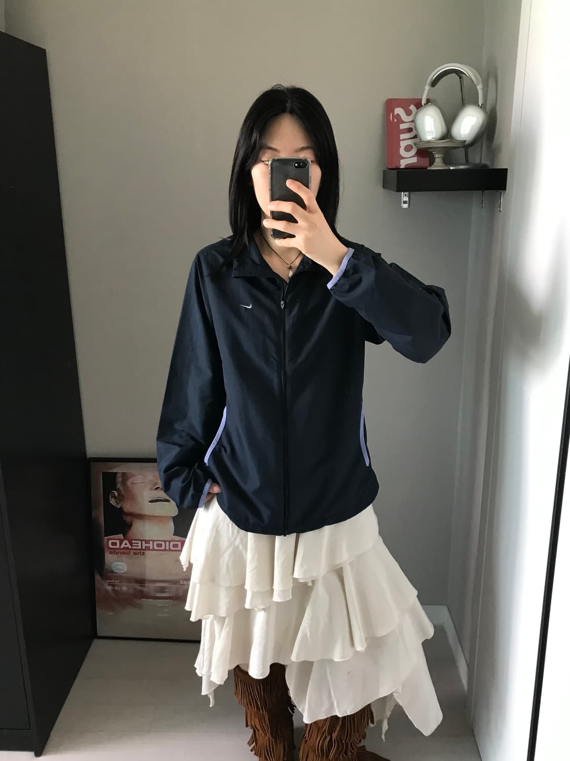 나이키 00년대 올드스쿨 스우시 네이비 바람막이 자켓 상품이미지1