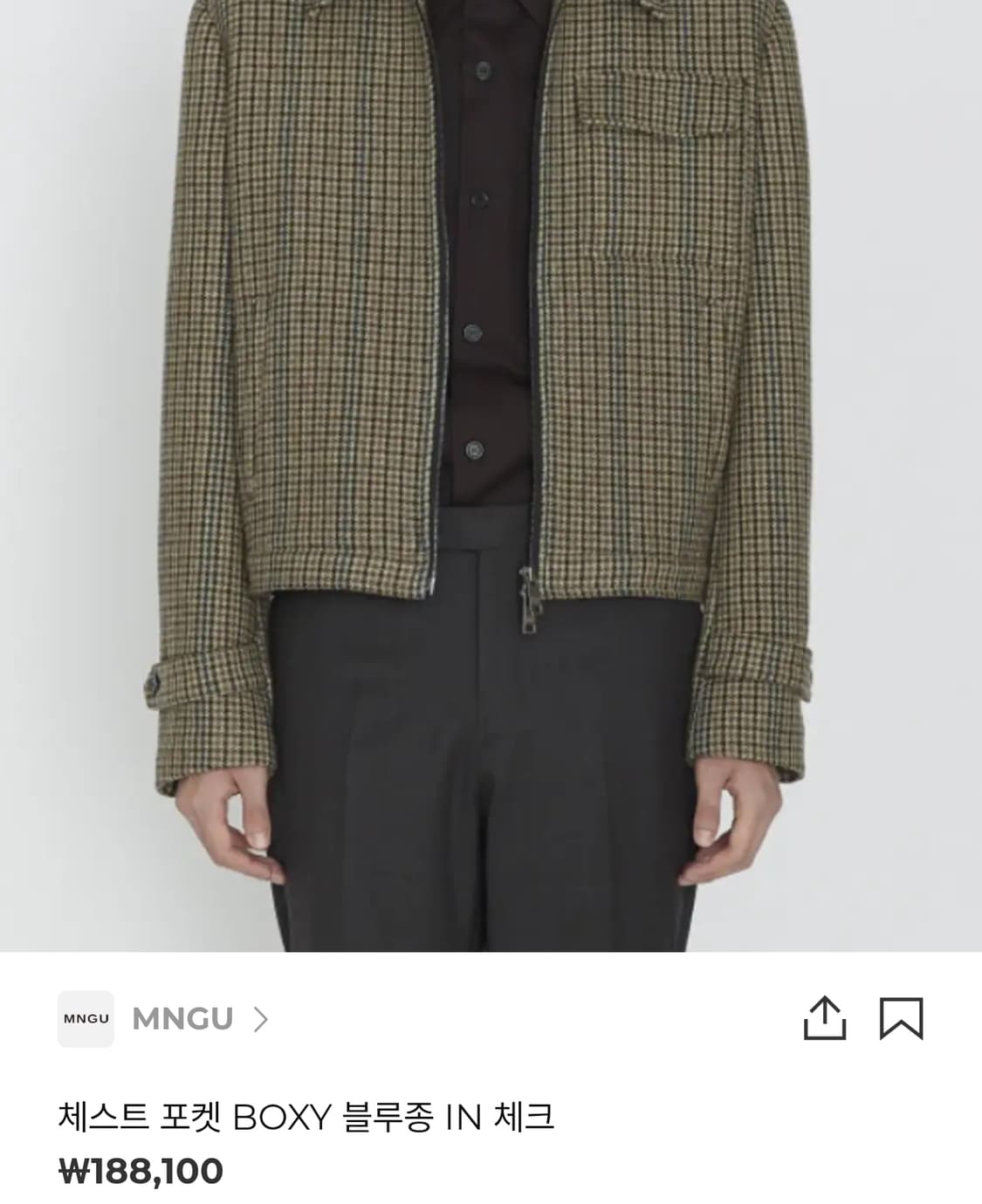 [ 셀린느 맛]mngu 체스트 포켓 BOXY 블루종 IN 체크 상품이미지2