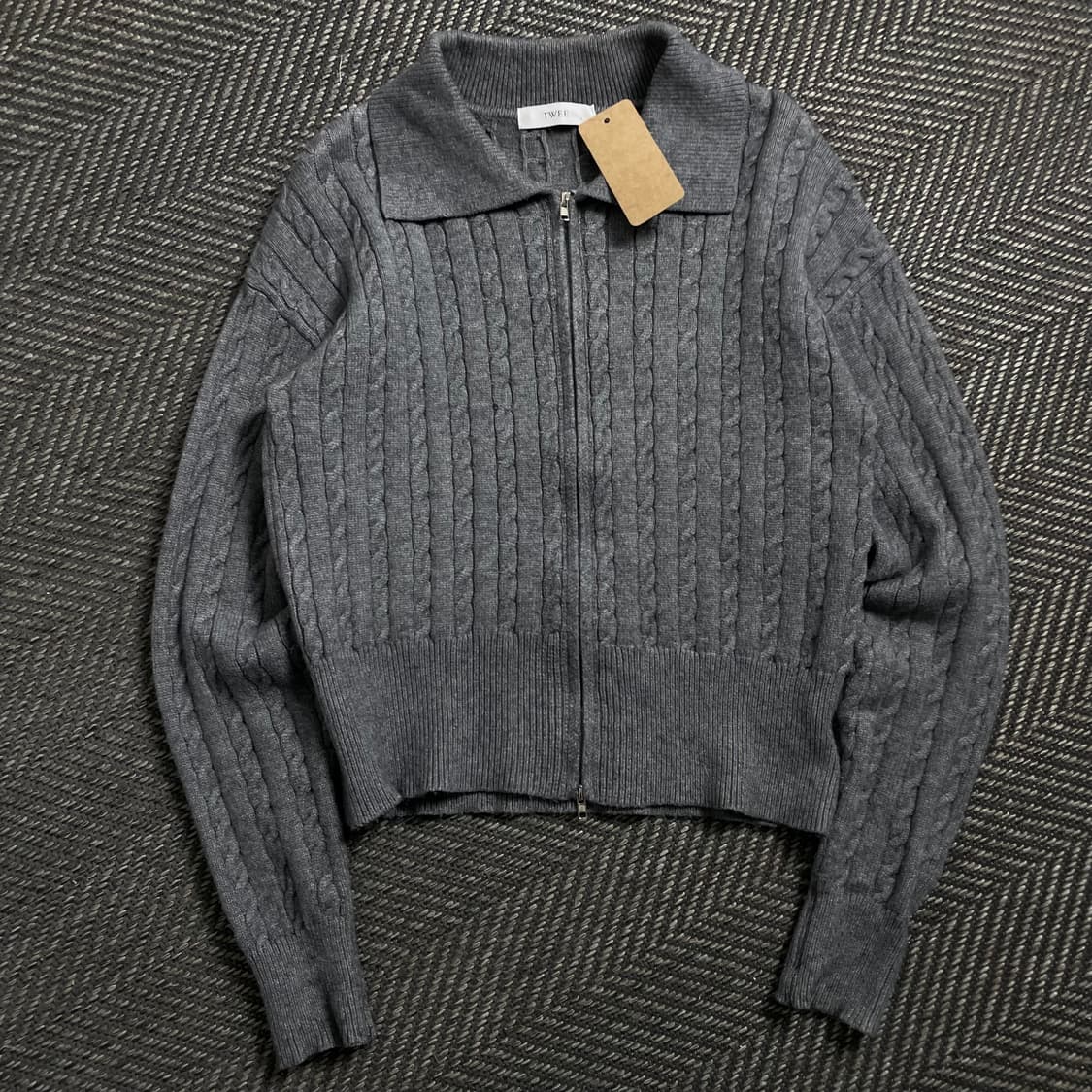 TWEE 빈티지 꽈배기 니트 집업 그레이y 4539 상품이미지2